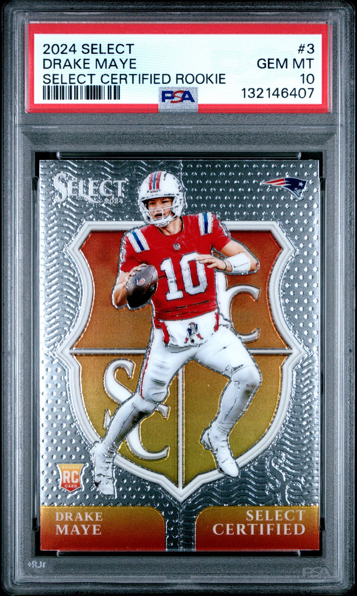 2024 Panini Select Select Certified Rookies Drake Maye #3 Gem Mt 10 front