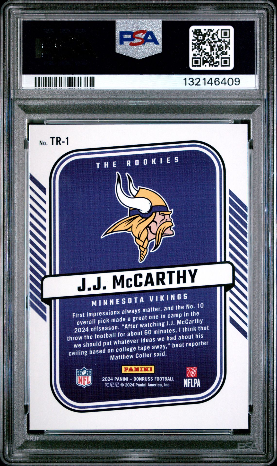 2024 Panini Donruss The Rookies Jj Mccarthy #Tr1 Gem Mt 10 back
