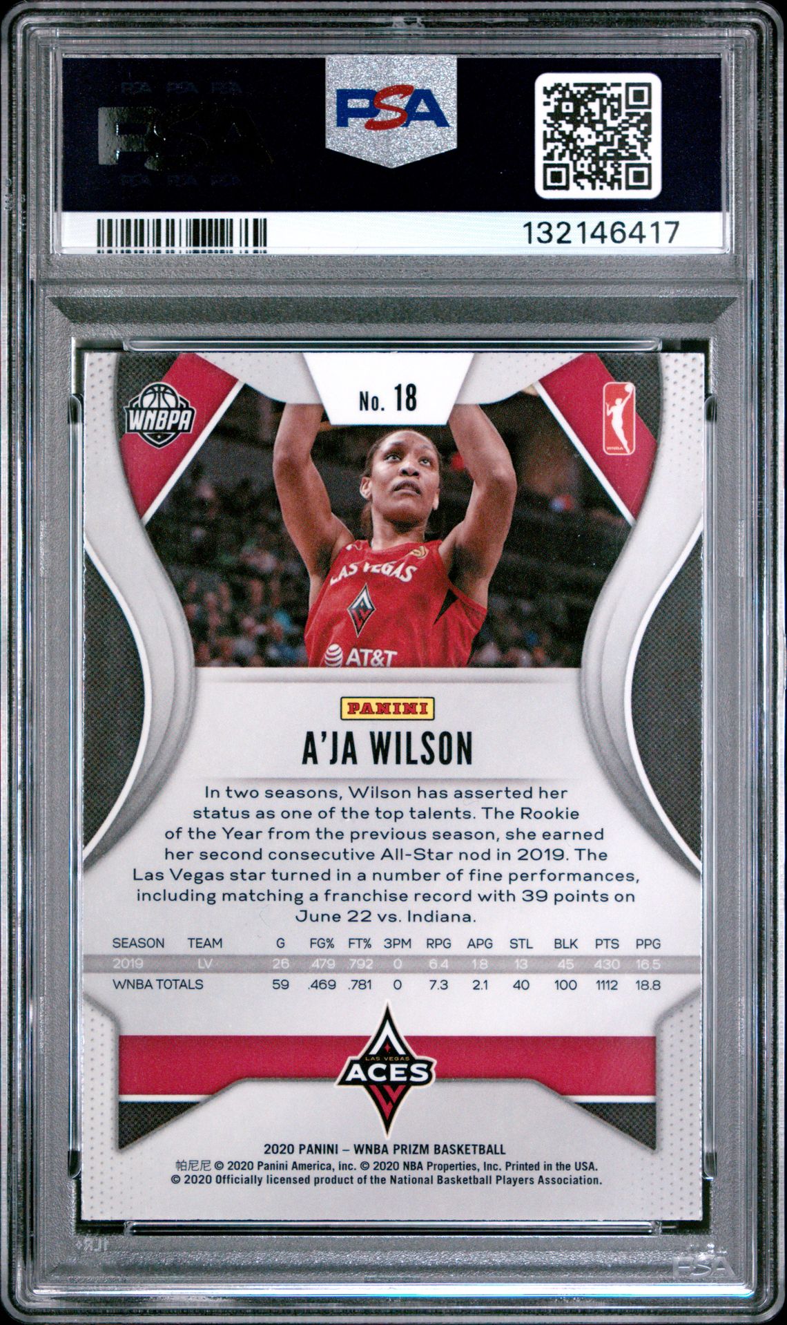 2020 Panini Prizm Wnba A'ja Wilson #18 Mint 9 back