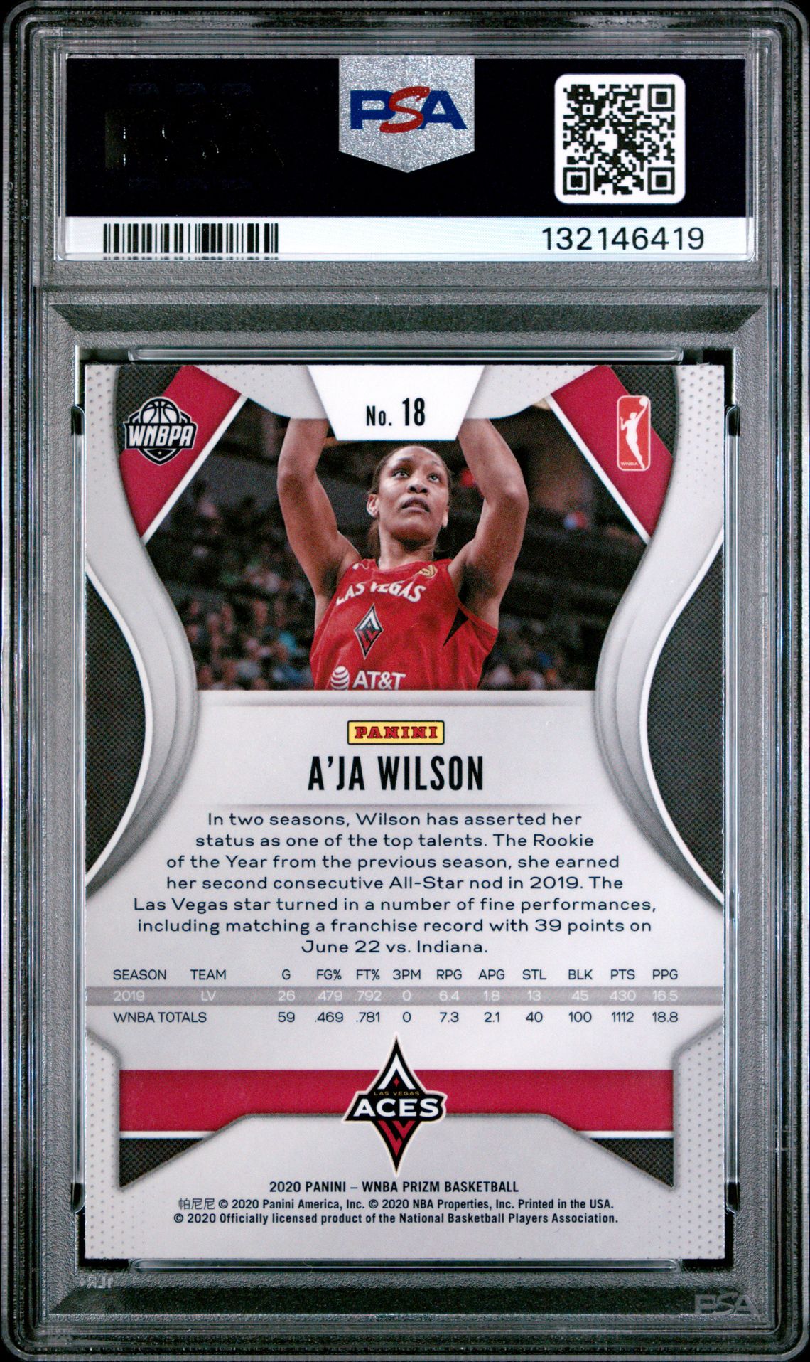 2020 Panini Prizm Wnba A'ja Wilson #18 Mint 9 back