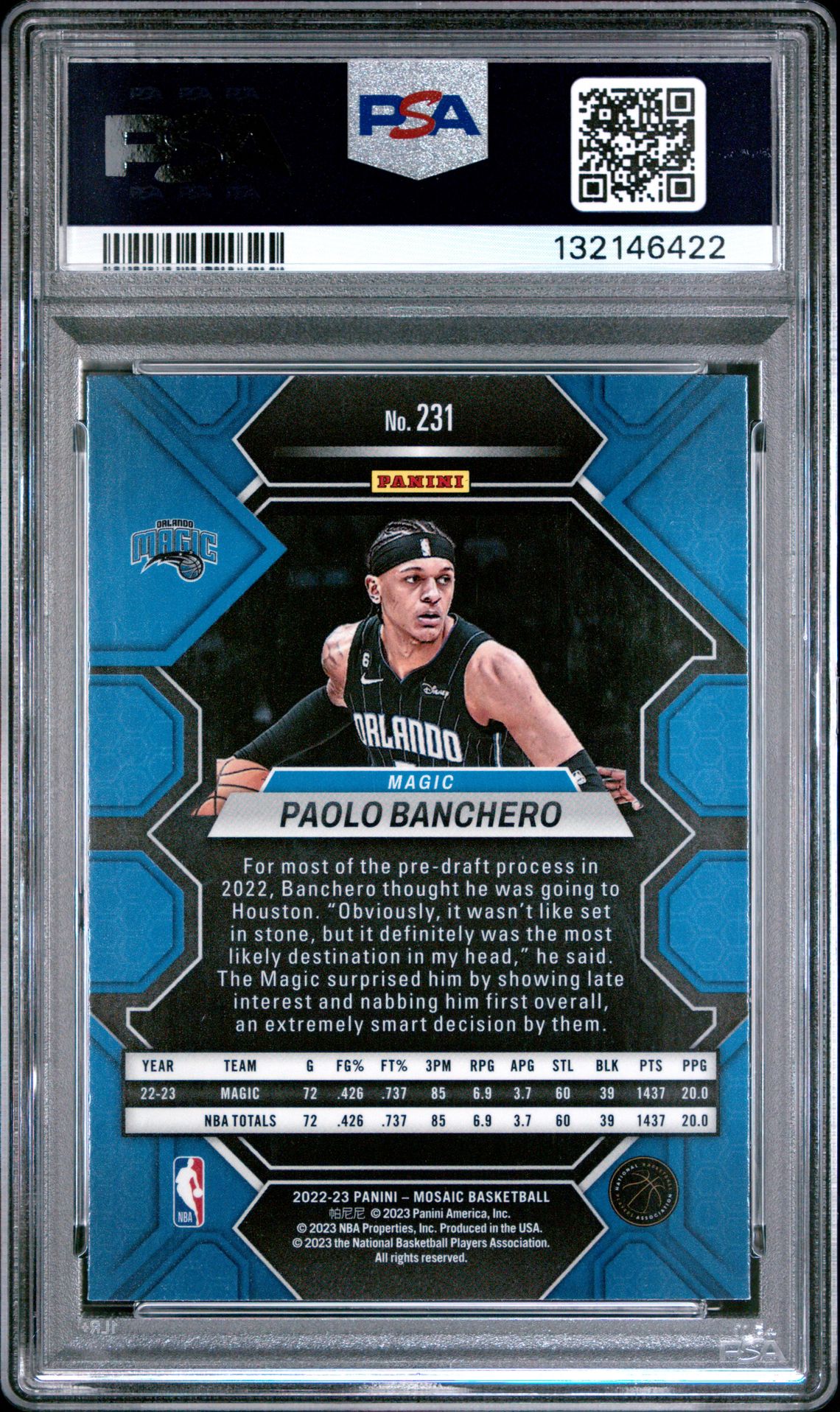 2022 Panini Mosaic Paolo Banchero #231 Mint 9 back