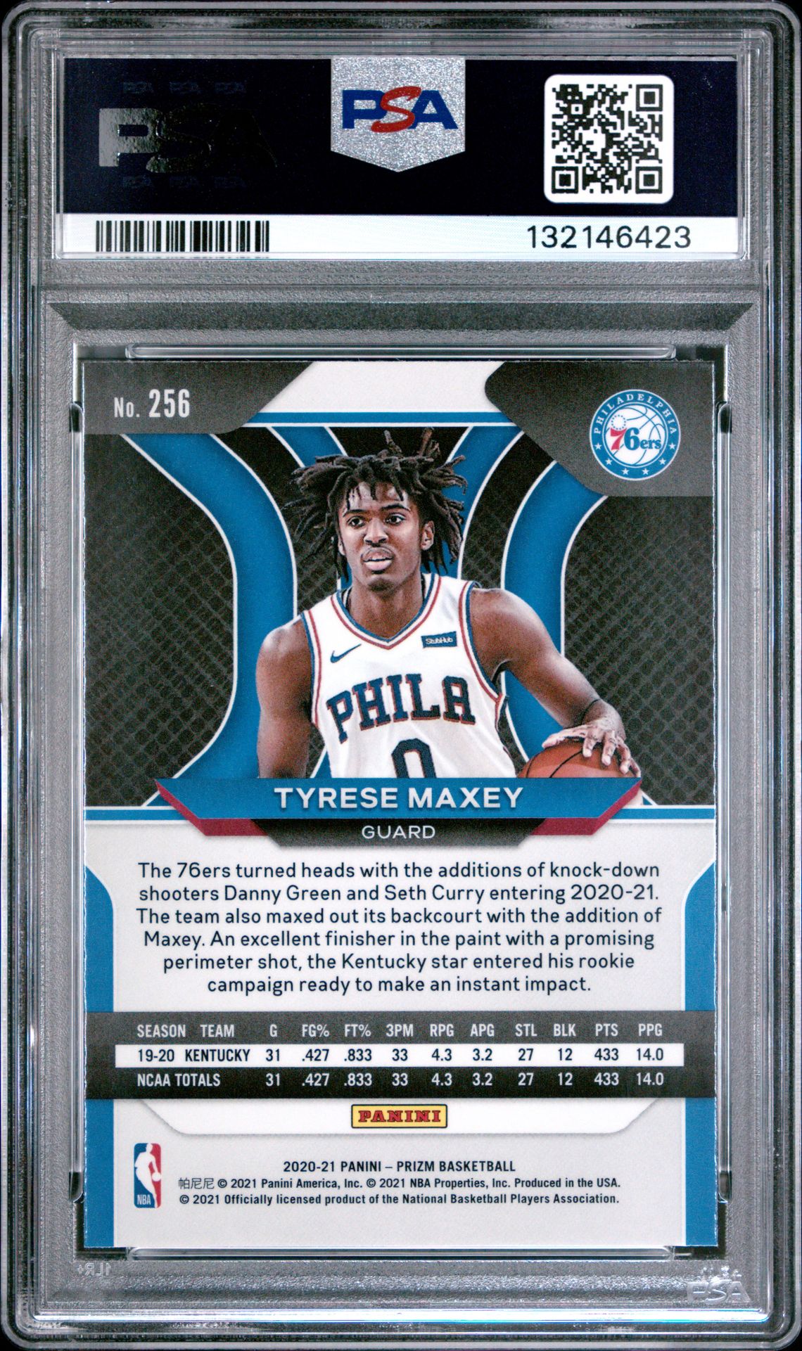 2020 Panini Prizm Tyrese Maxey #256 Gem Mt 10 back