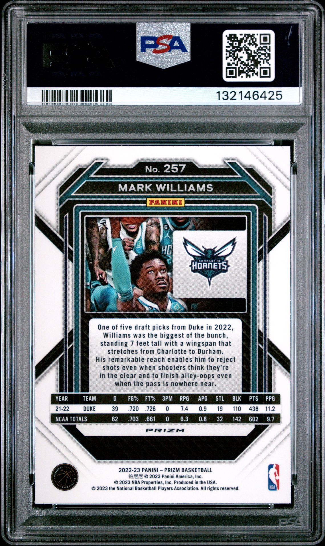 2022 Panini Prizm Mark Williams #257 (Green Prizm) Mint 9 back
