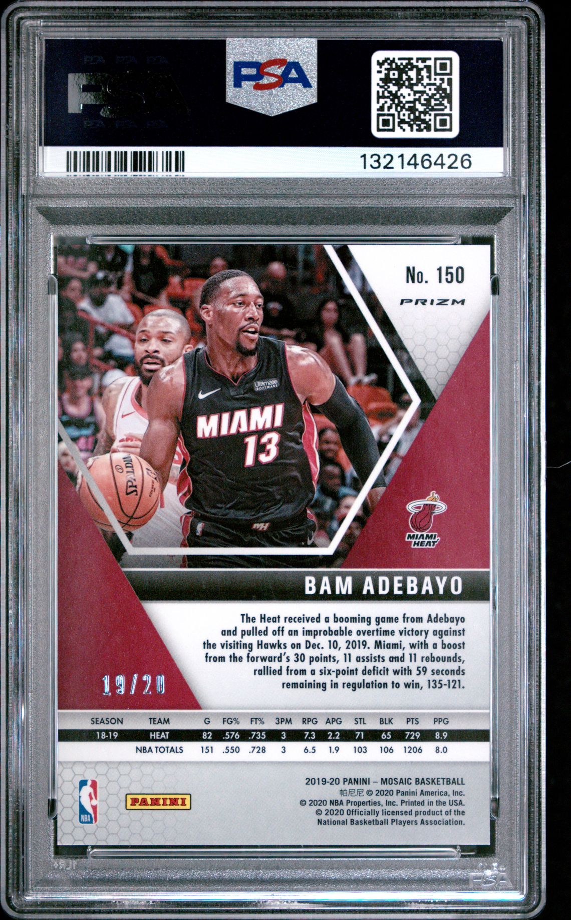 2019 Panini Mosaic Bam Adebayo #150 (Fast Break-Pink) Mint 9 back