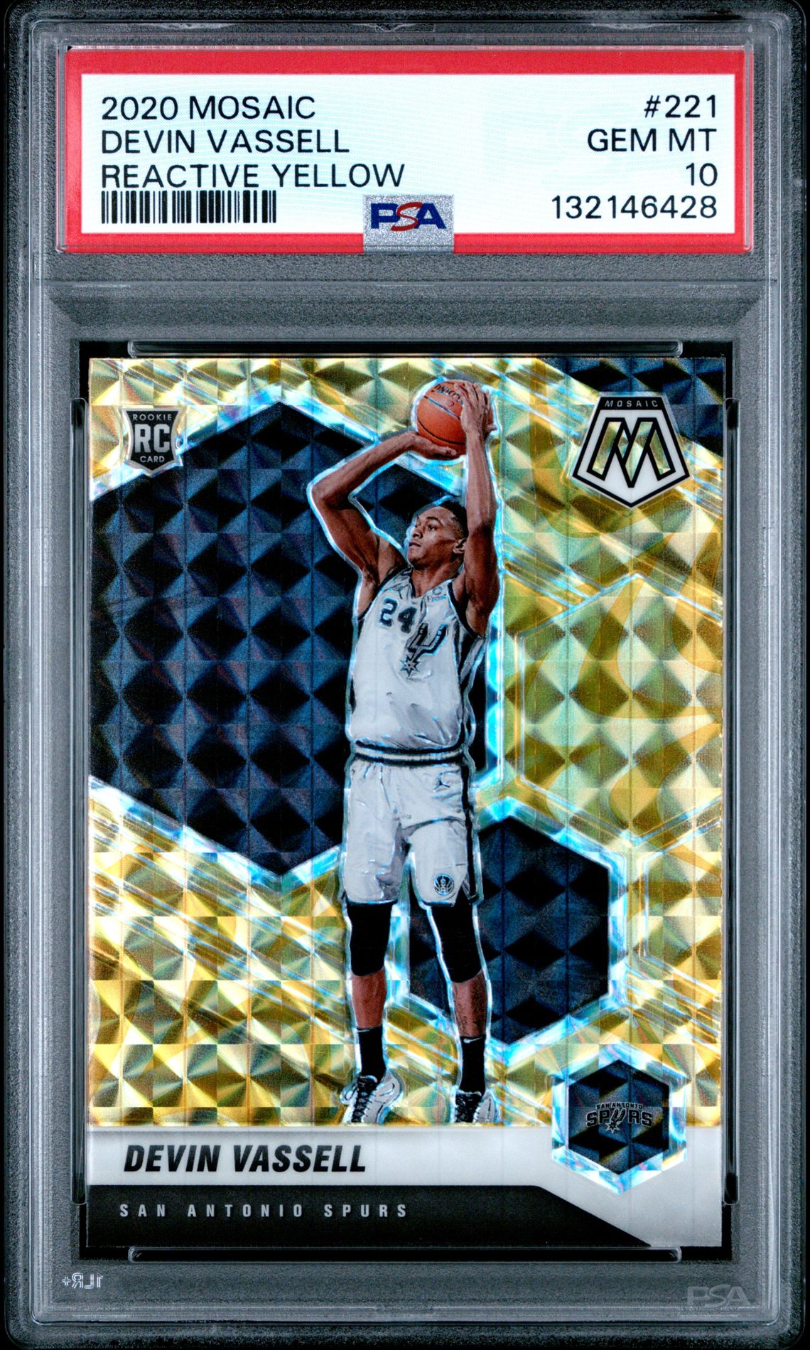 2020 Panini Mosaic Devin Vassell #221 (Reactive Yellow) Gem Mt 10 front