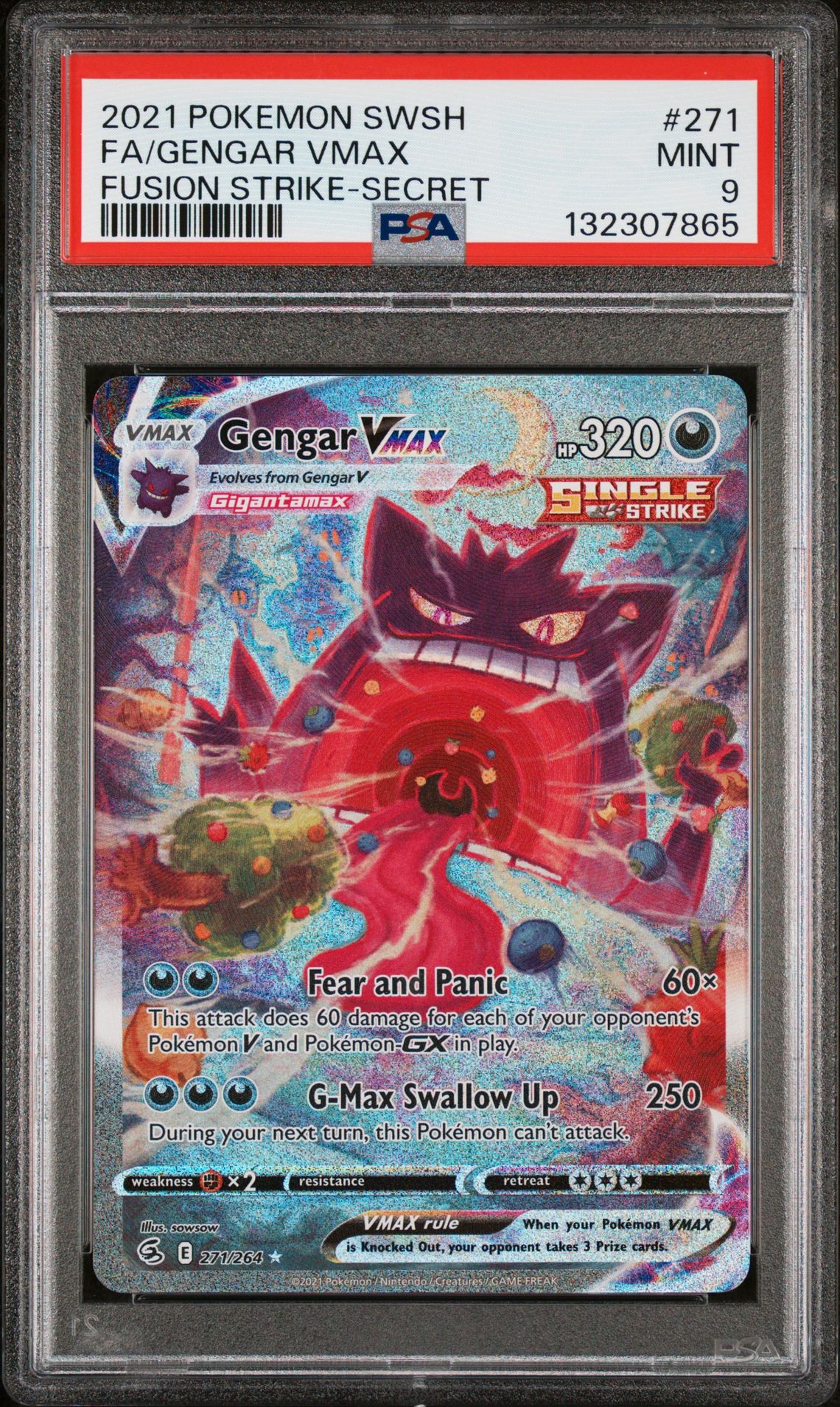 2021 Pokemon Sword & Shield Fusion Strike Fa/Gengar Vmax #271 (Fusion Strike-Secret) Mint 9 front