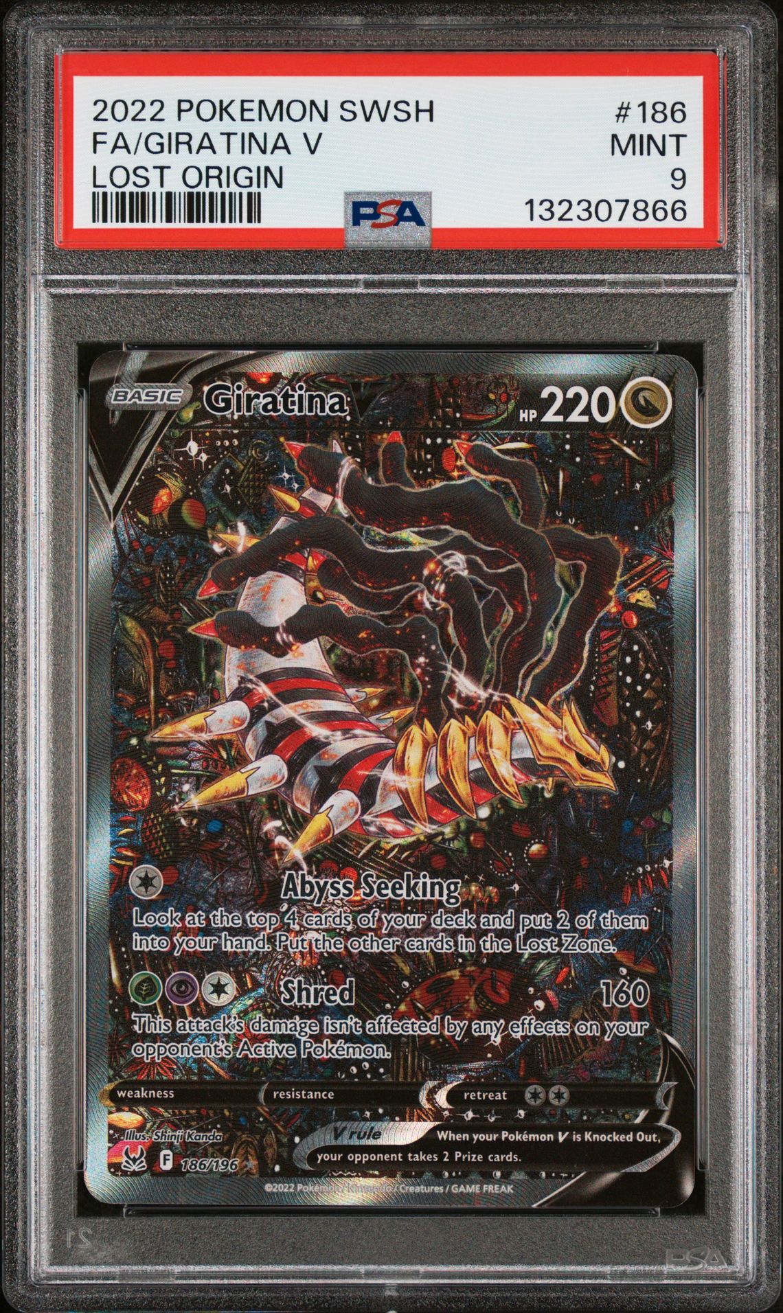 2022 Pokemon Sword & Shield Lost Origin Fa/Giratina V #186 (Lost Origin) Mint 9 front