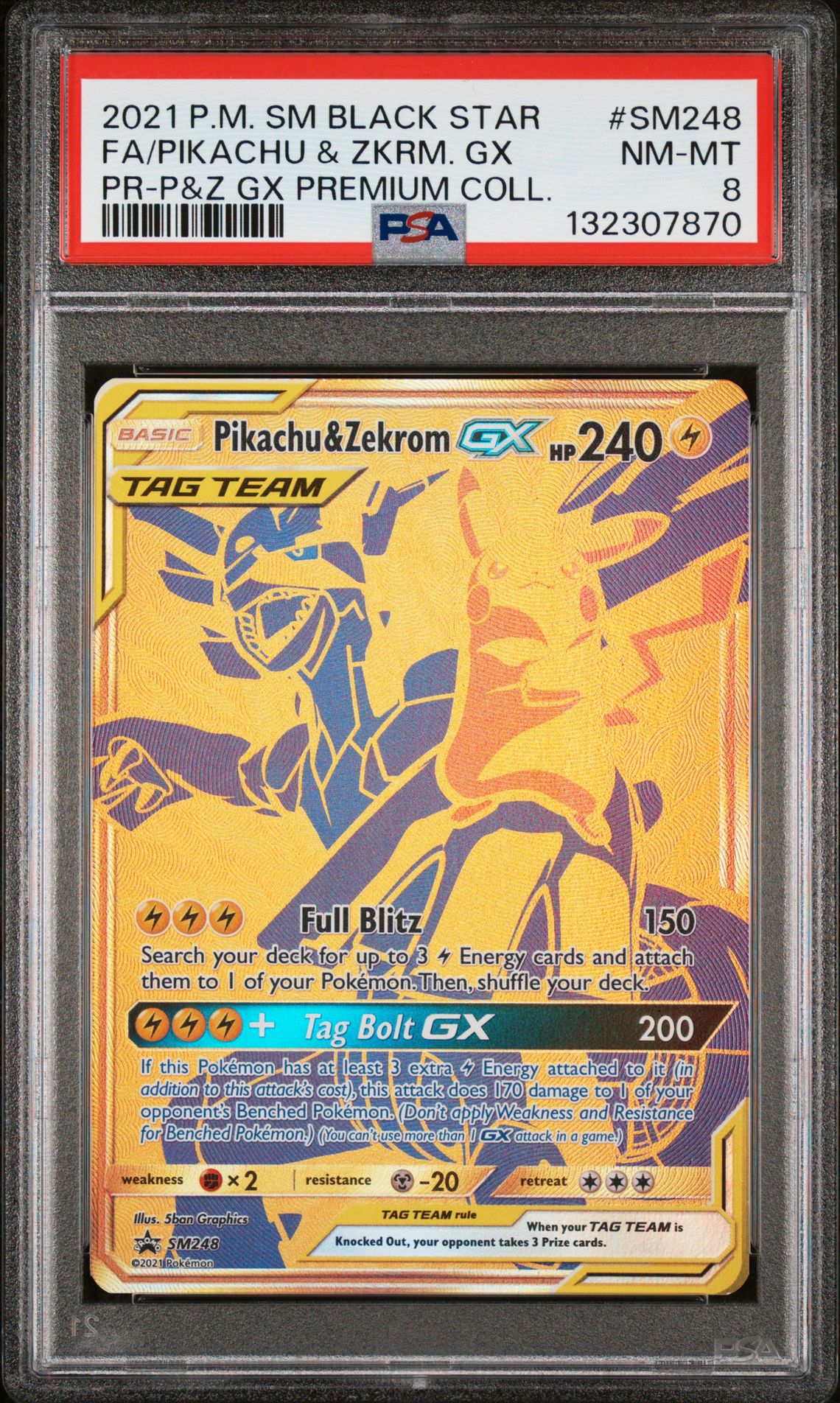 2021 Pokemon Sm Black Star Promo Fa/Pikachu & Zkrm. Gx #Sm248 (Pr-P&Z Gx Premium Coll.) Nm-Mt 8 front