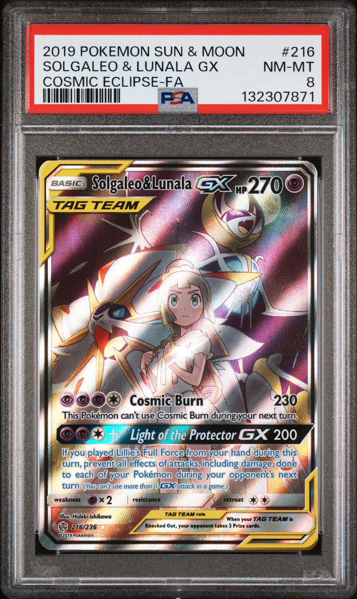 2019 Pokemon Sun & Moon Cosmic Eclipse Solgaleo & Lunala Gx #216 (Cosmic Eclipse-Fa) Nm-Mt 8 front