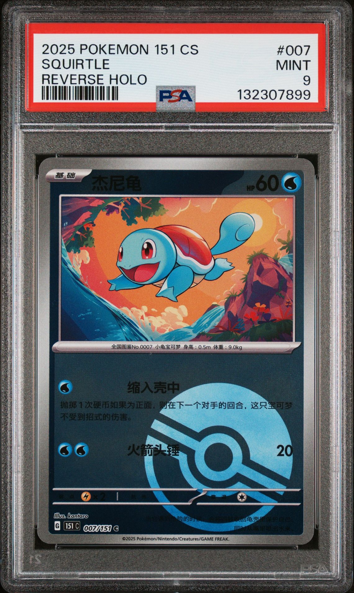 2025 Pokemon Simplified Chinese 151 C-Collection 151 Squirtle #007 (Reverse Holo) Mint 9 front