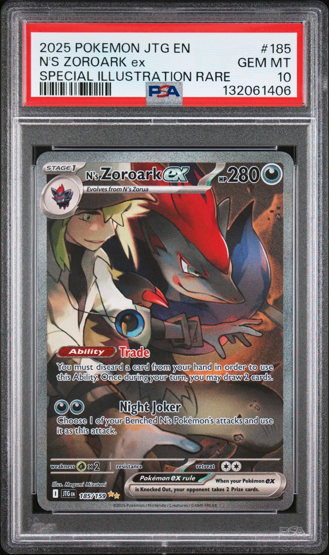 2025 Pokemon Jtg En-Journey Together N's Zoroark Ex #185 (Special Illustration Rare) Gem Mt 10 front