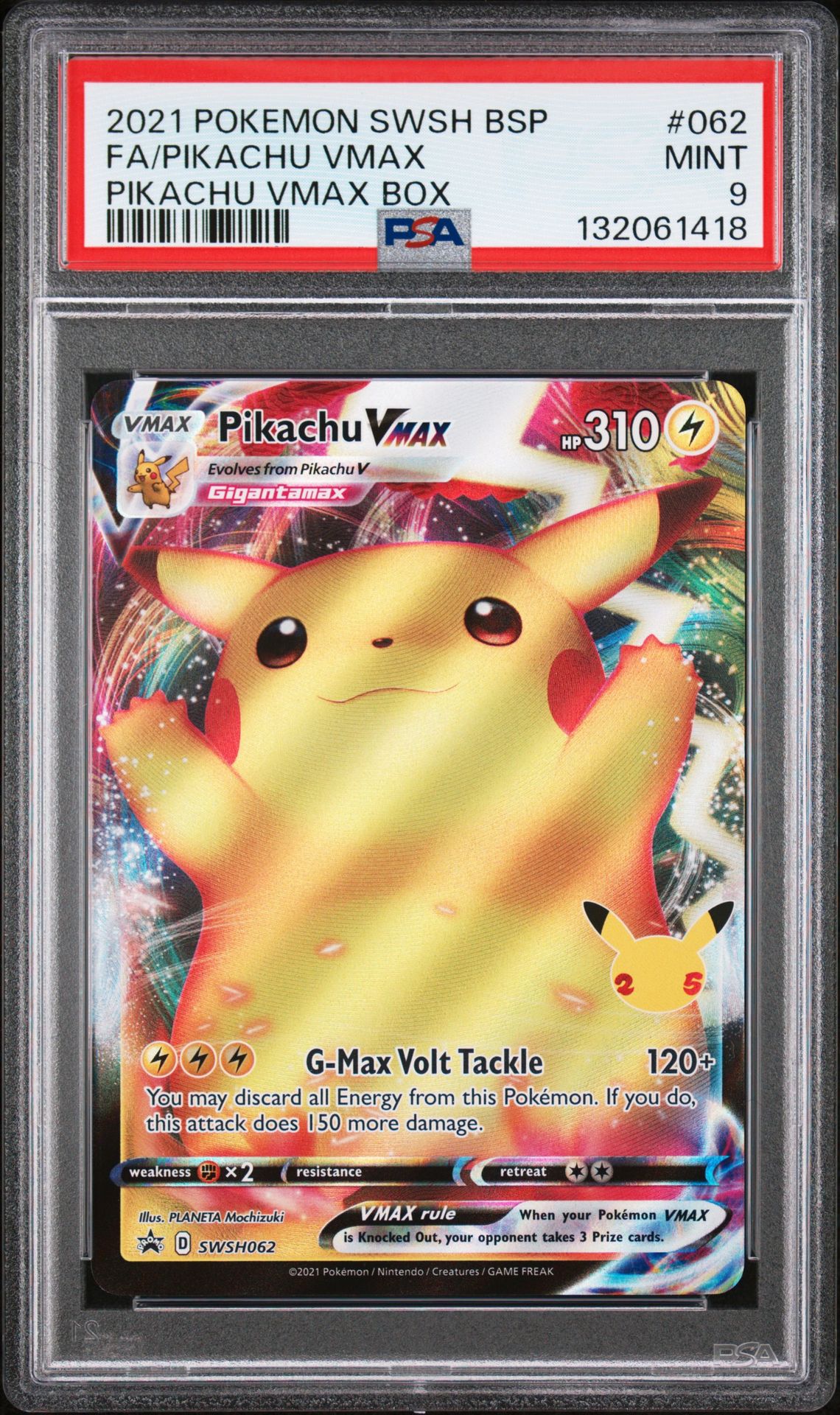 2021 Pokemon Swsh Black Star Promo Fa/Pikachu Vmax #062 (Pikachu Vmax Box) Mint 9 front