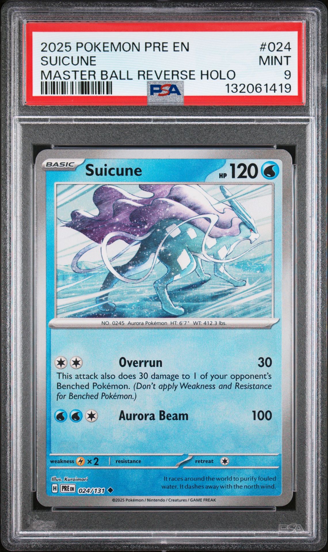 2025 Pokemon Pre En-Prismatic Evolutions Suicune #024 (Master Ball Reverse Holo) Mint 9 front