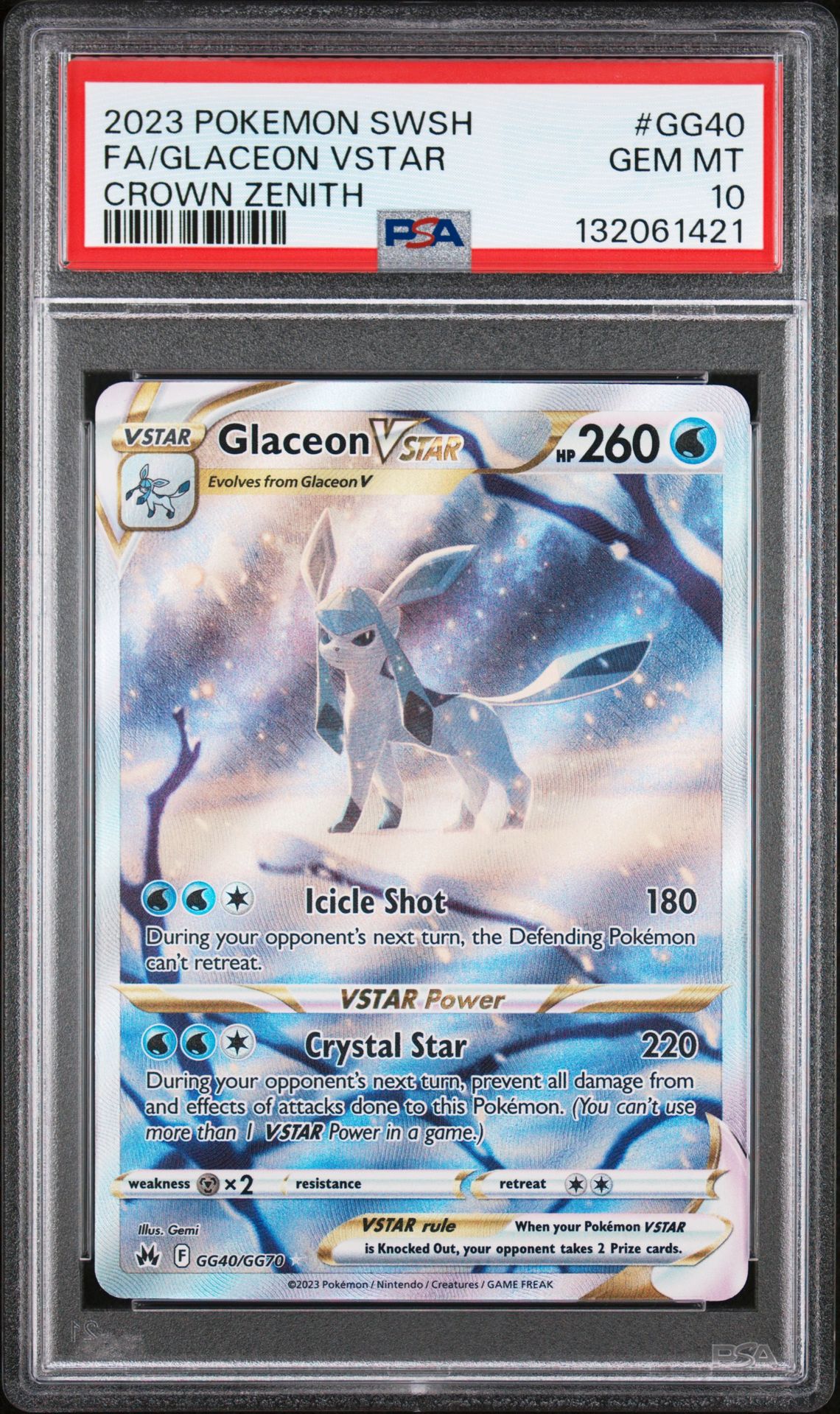 2023 Pokemon Sword And Shield Crown Zenith Fa/Glaceon Vstar #Gg40 (Crown Zenith) Gem Mt 10 front