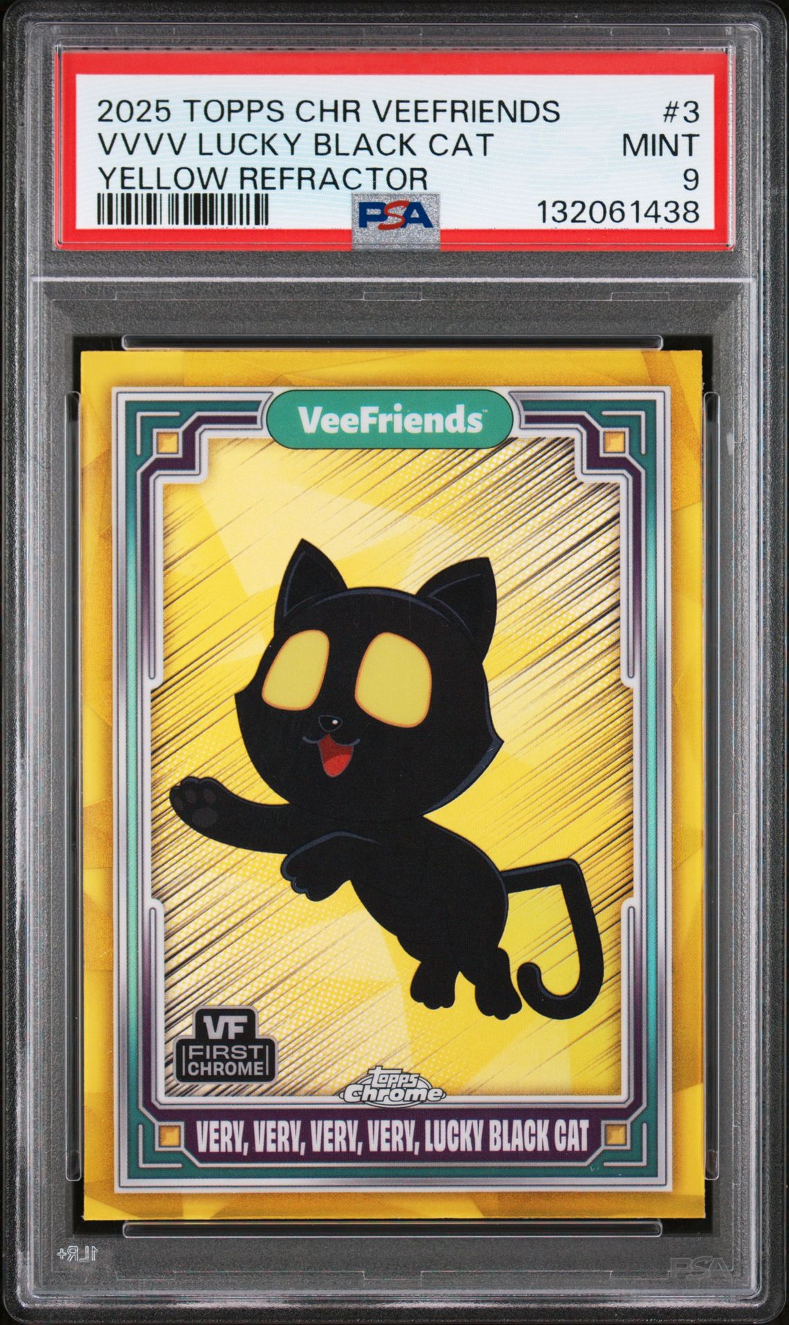 2025 Topps Chrome Veefriends Vvvv Lucky Black Cat #3 (Yellow Refractor) Mint 9 front