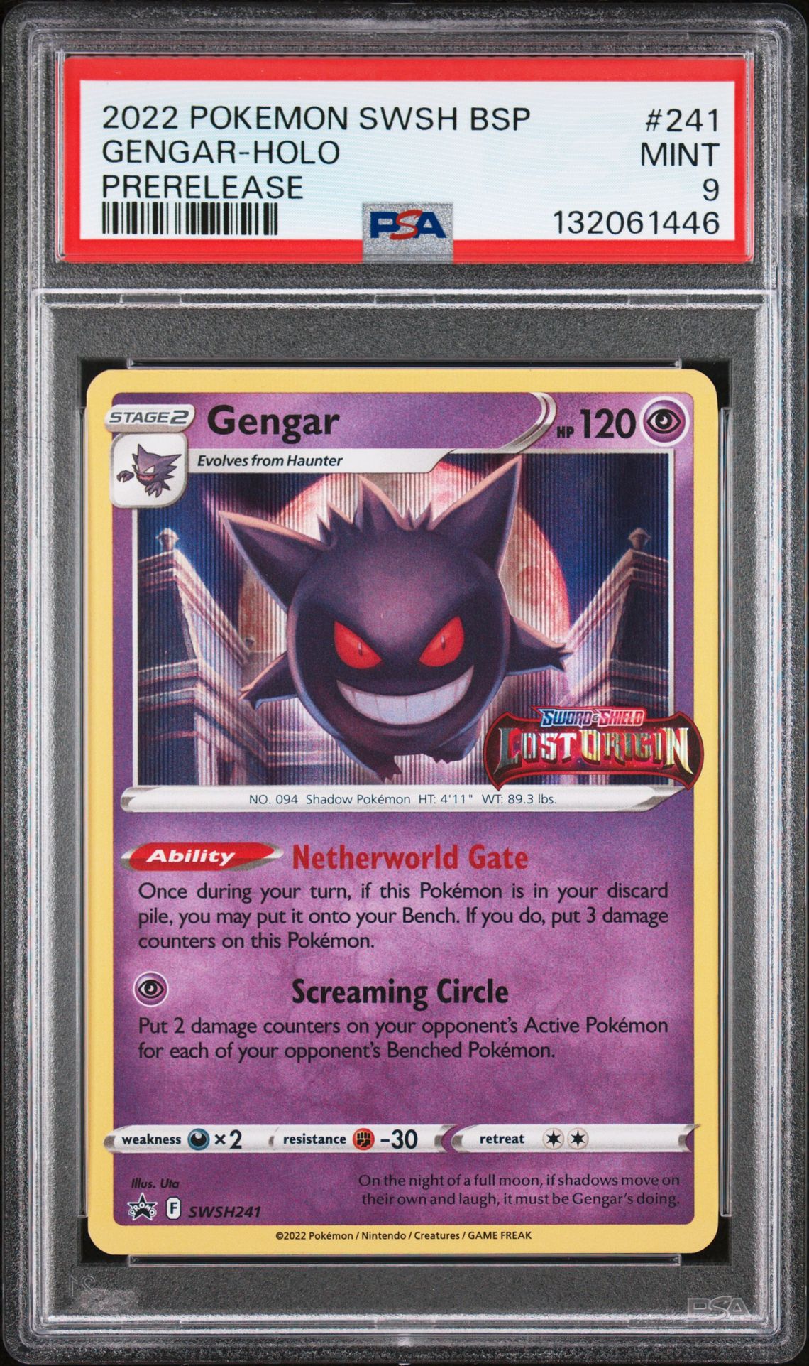 2022 Pokemon Swsh Black Star Promo Gengar-Holo #241 (Prerelease) Mint 9 front
