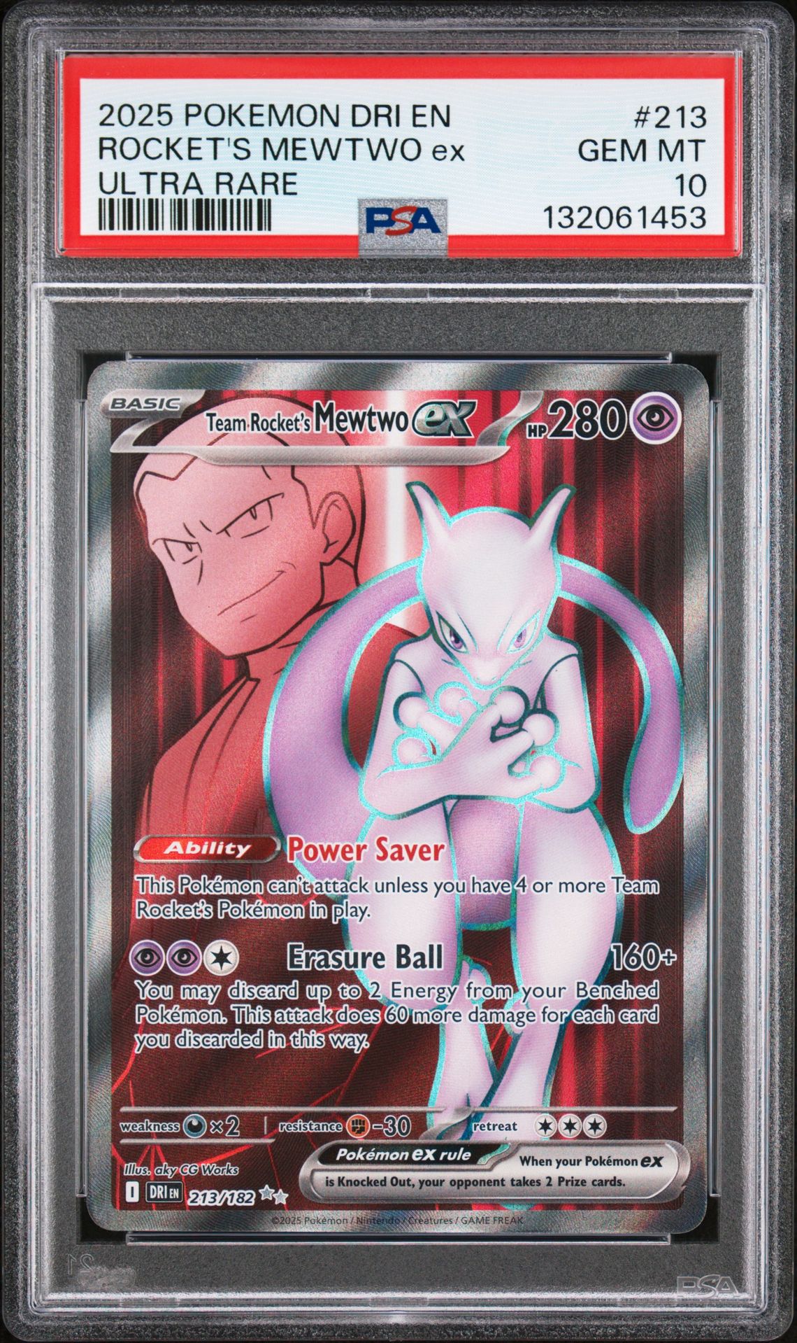 2025 Pokemon Dri En-Destined Rivals Rocket's Mewtwo Ex #213 (Ultra Rare) Gem Mt 10 front