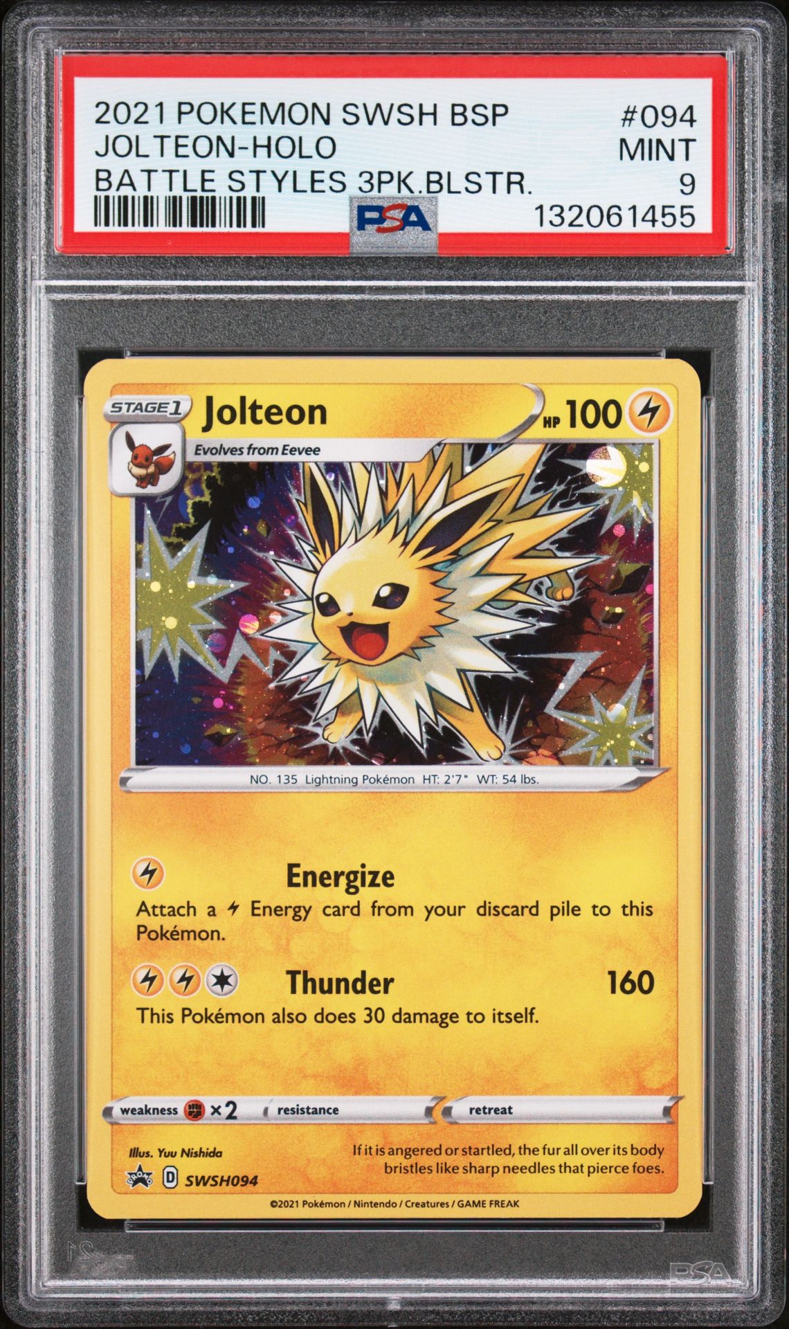 2021 Pokemon Swsh Black Star Promo Jolteon-Holo #094 (Battle Styles 3Pk.blstr.) Mint 9 front