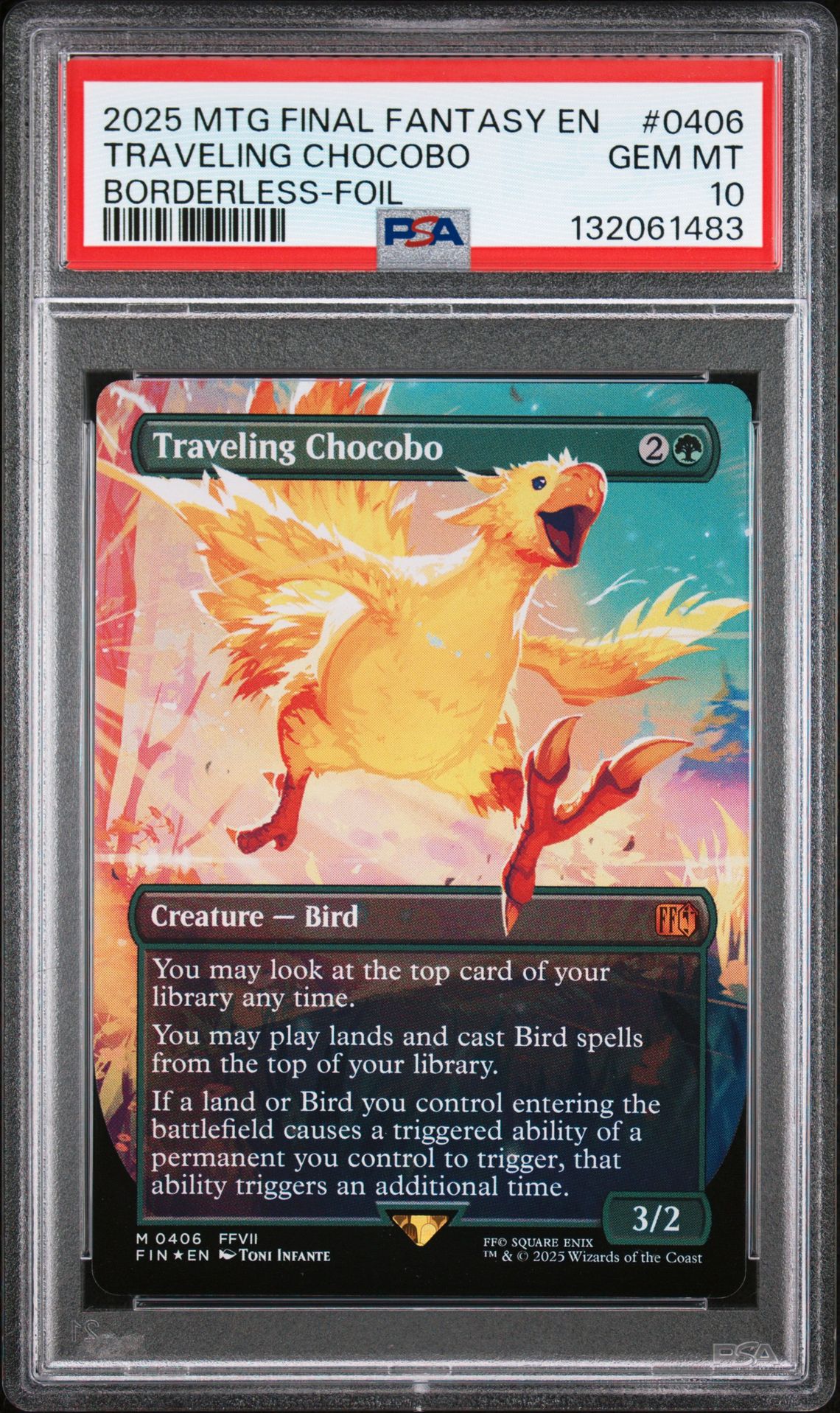2025 Magic The Gathering Final Fantasy Traveling Chocobo #0406 (Borderless-Foil) Gem Mt 10 front