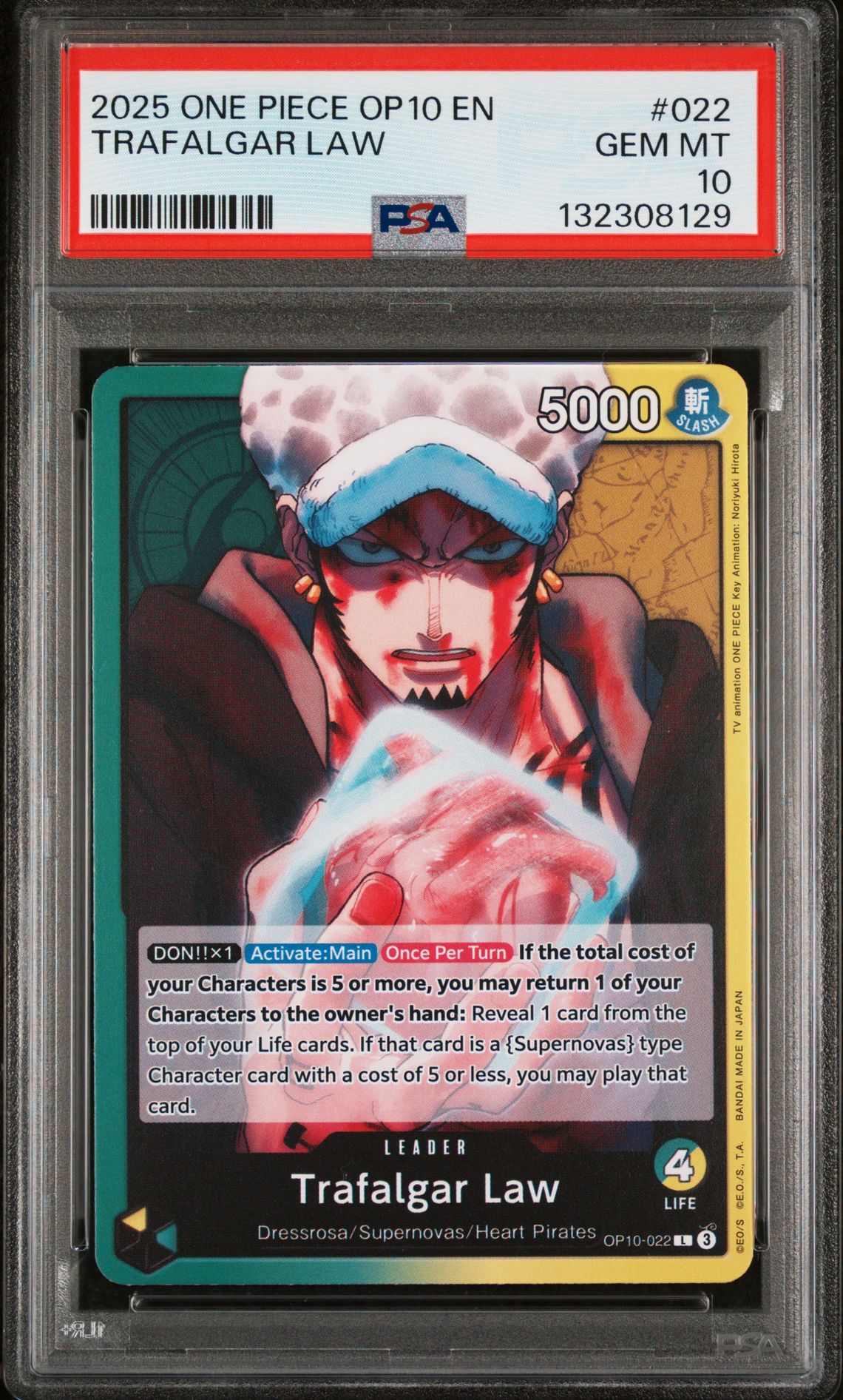2025 One Piece Op10-Royal Blood Trafalgar Law #022 Gem Mt 10 front