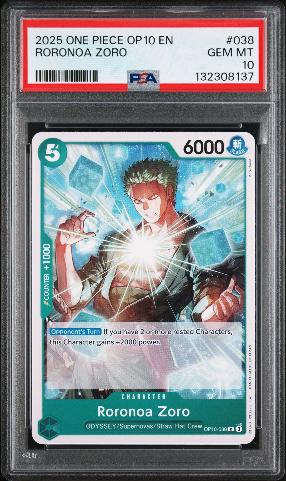 2025 One Piece Op10-Royal Blood Roronoa Zoro #038 Gem Mt 10 front