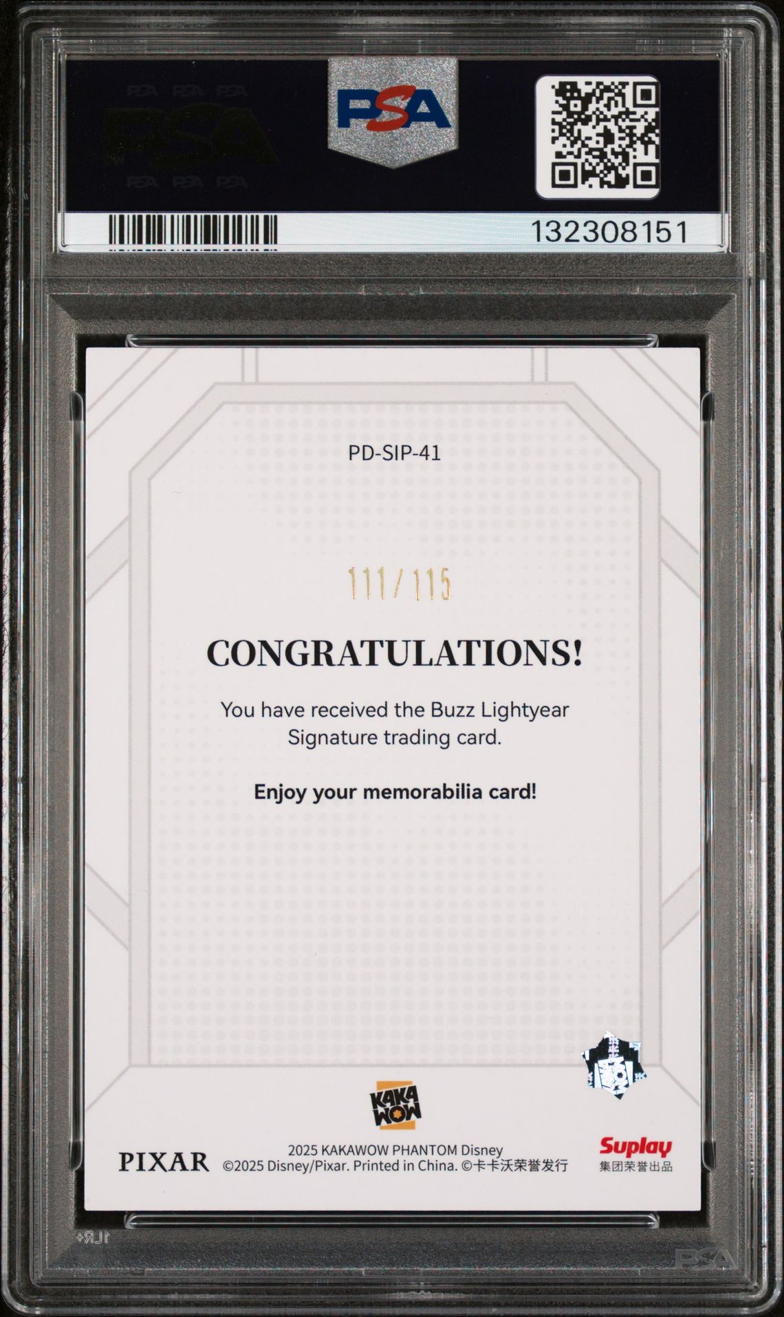 2025 Kakawow Phantom Disney Signature Buzz Lightyear #41 (Signature-Purple) Gem Mt 10 back