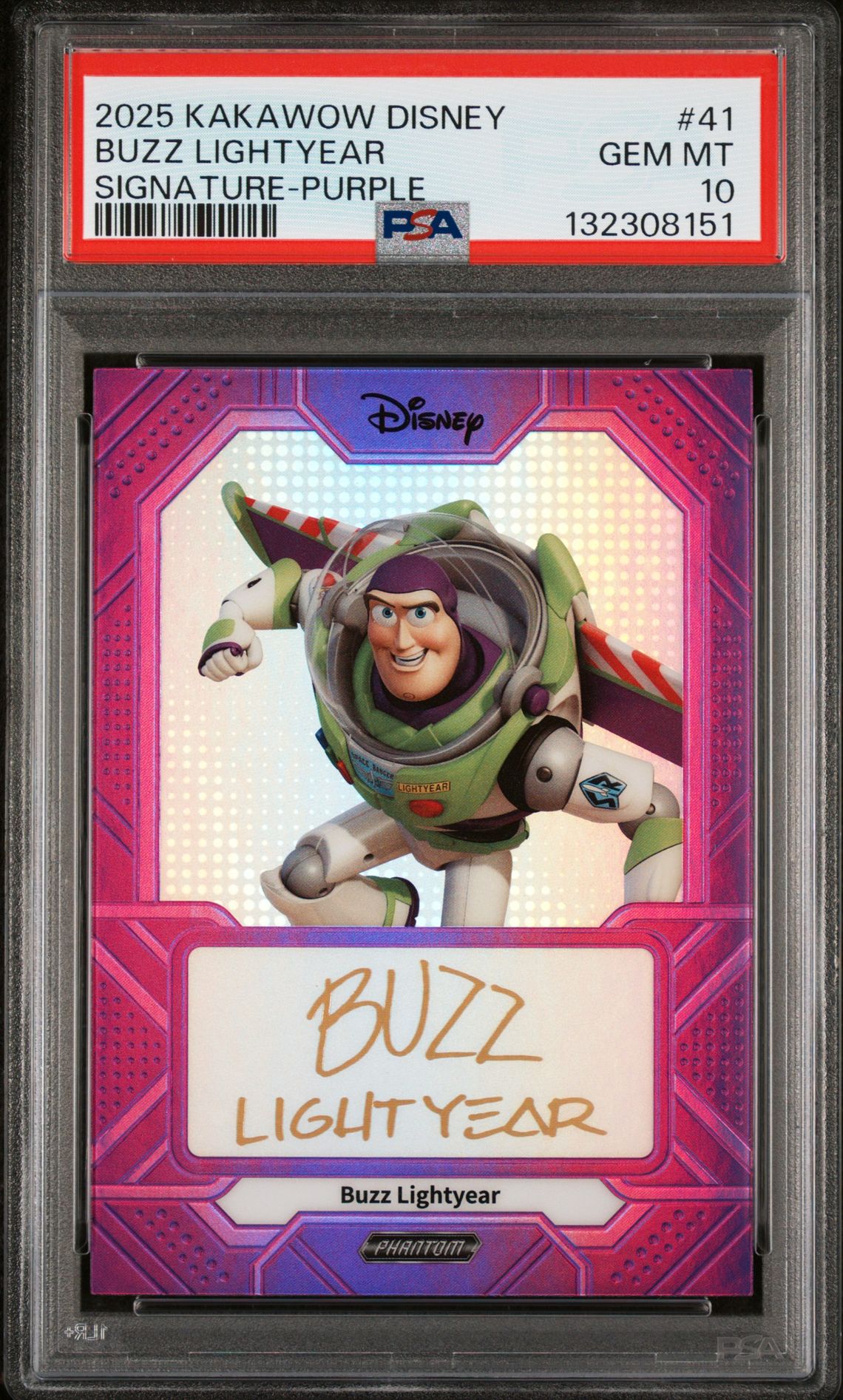 2025 Kakawow Phantom Disney Signature Buzz Lightyear #41 (Signature-Purple) Gem Mt 10 front