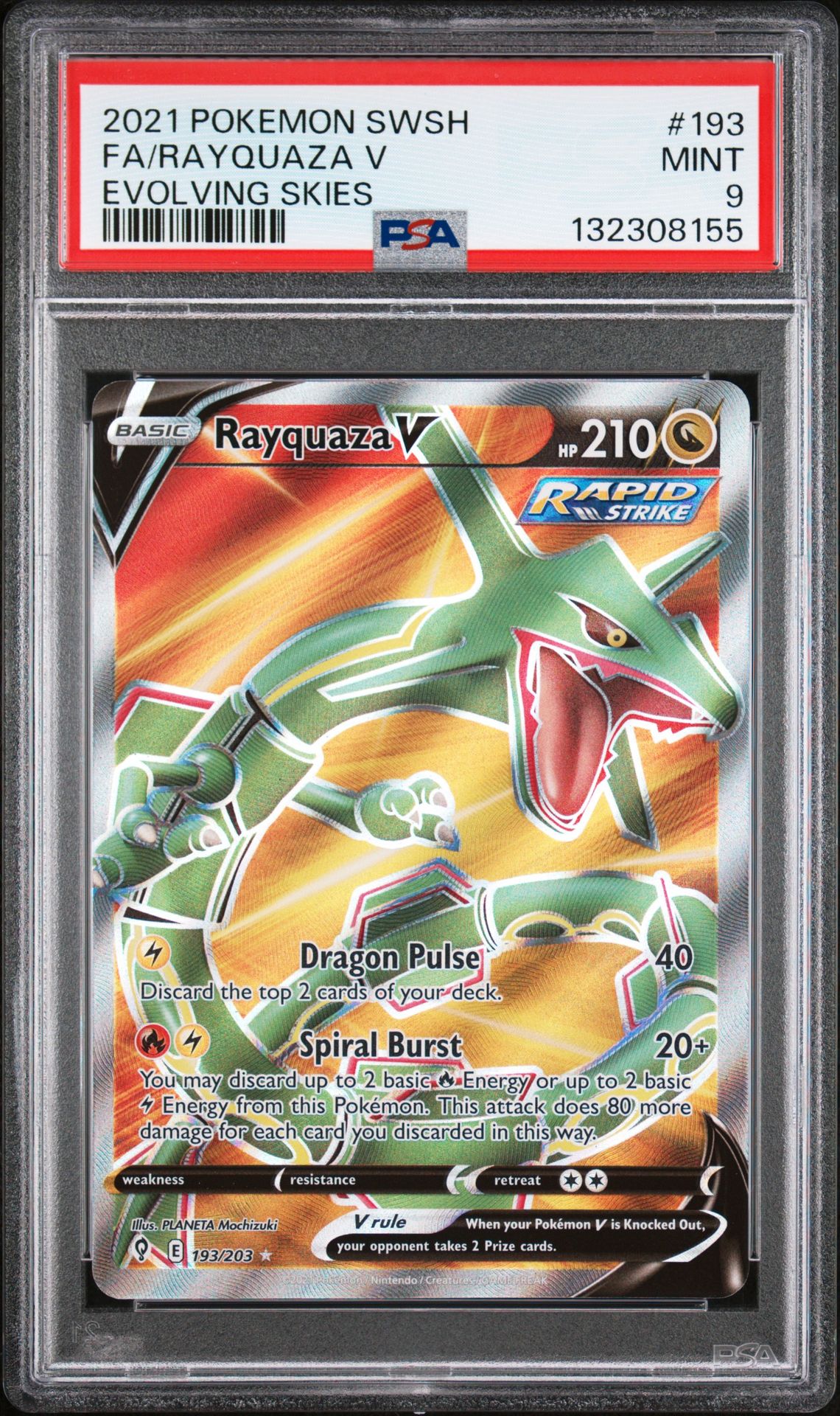 2021 Pokemon Sword & Shield Evolving Skies Fa/Rayquaza V #193 (Evolving Skies) Mint 9 front