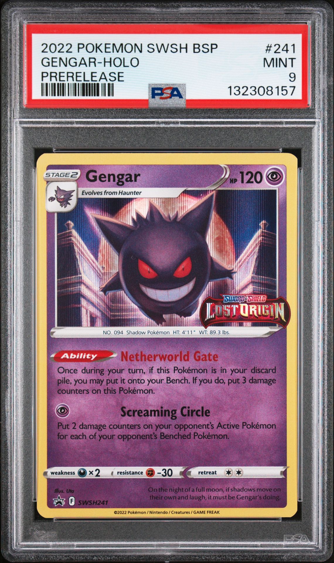 2022 Pokemon Swsh Black Star Promo Gengar-Holo #241 (Prerelease) Mint 9 front