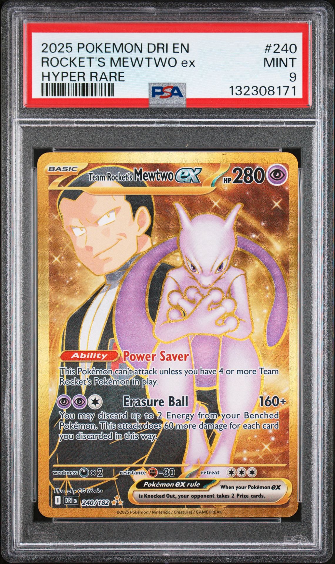 2025 Pokemon Dri En-Destined Rivals Rocket's Mewtwo Ex #240 (Hyper Rare) Mint 9 front