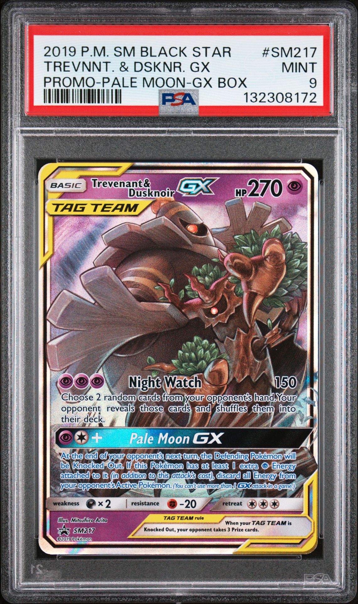 2019 Pokemon Sm Black Star Promo Trevnnt. & Dsknr. Gx #Sm217 (Promo-Pale Moon-Gx Box) Mint 9 front