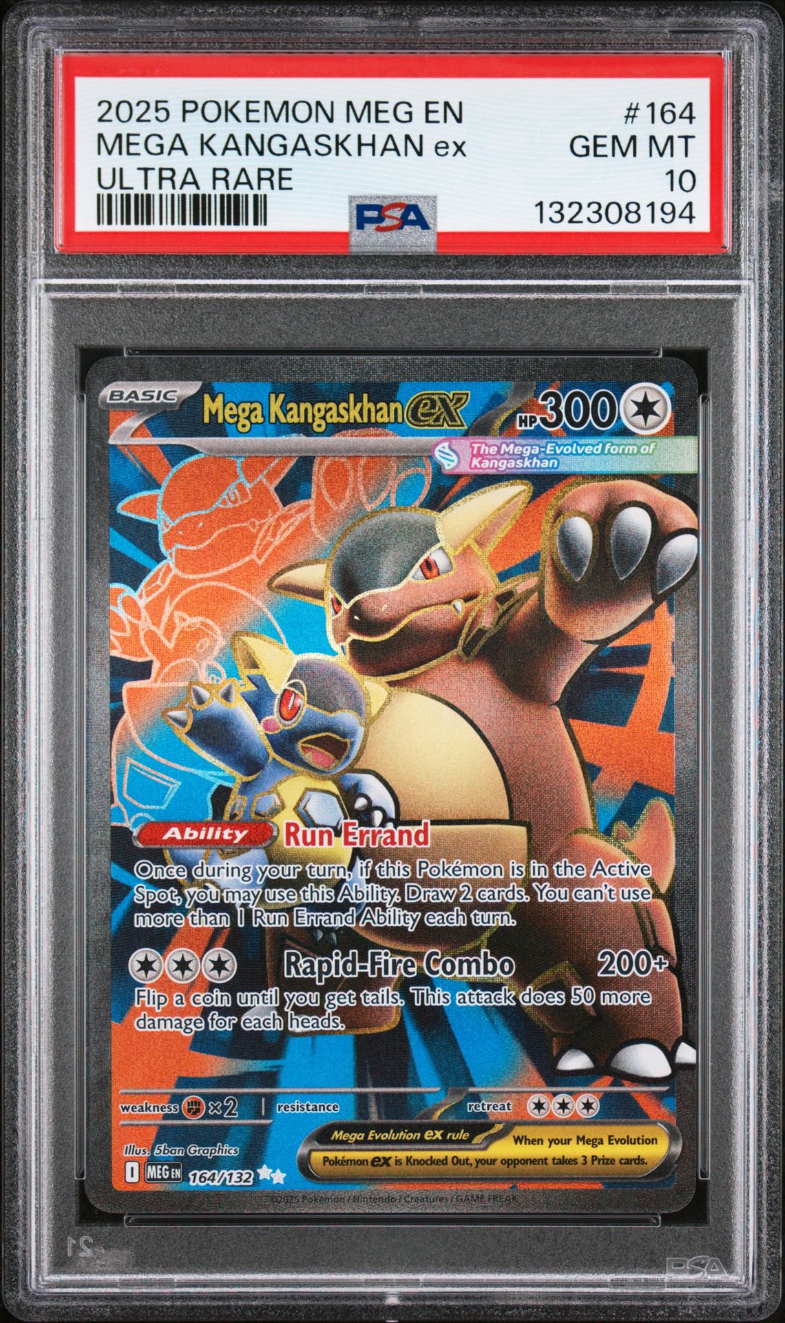 2025 Pokemon Meg En-Mega Evolution Mega Kangaskhan Ex #164 (Ultra Rare) Gem Mt 10 front