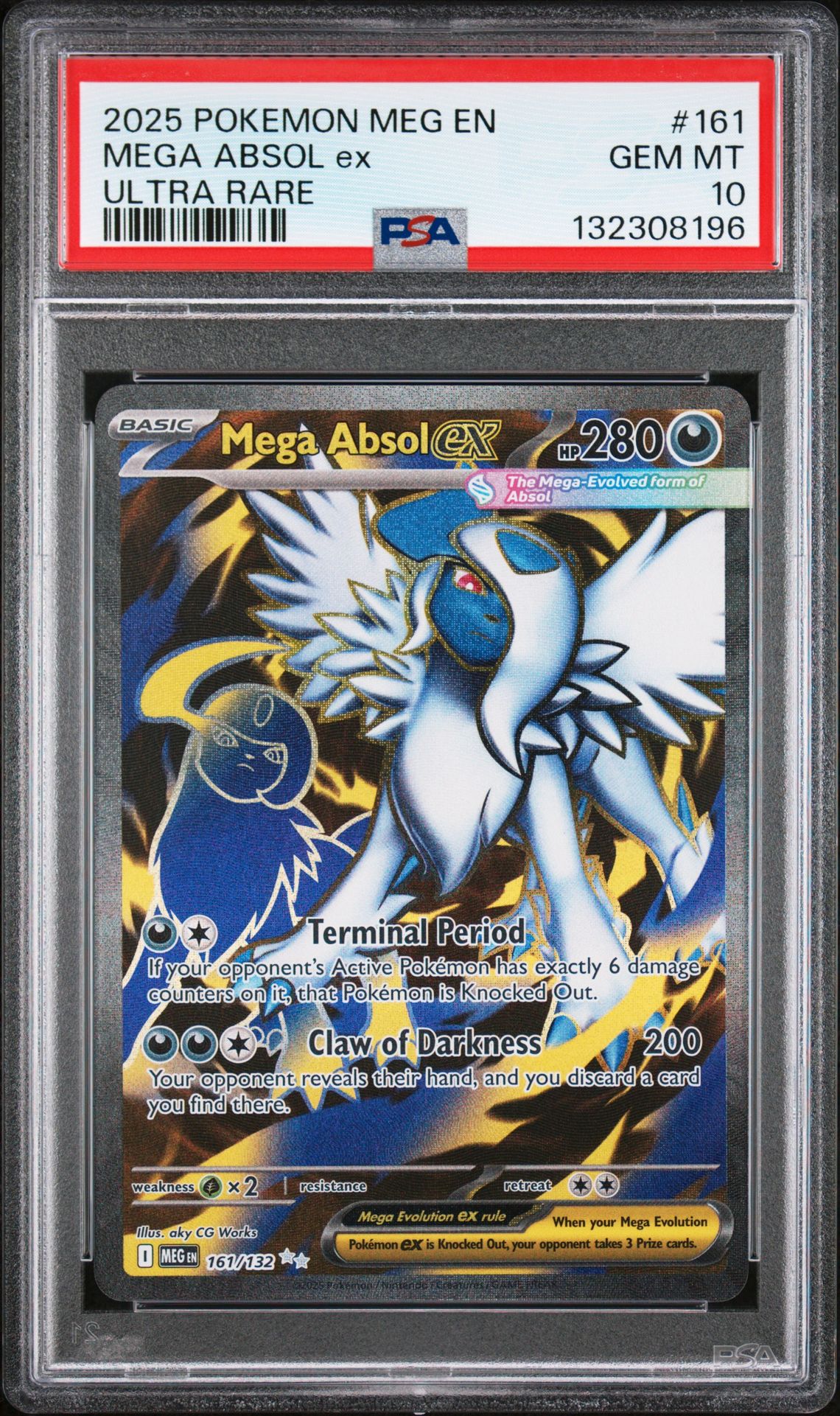 2025 Pokemon Meg En-Mega Evolution Mega Absol Ex #161 (Ultra Rare) Gem Mt 10 front