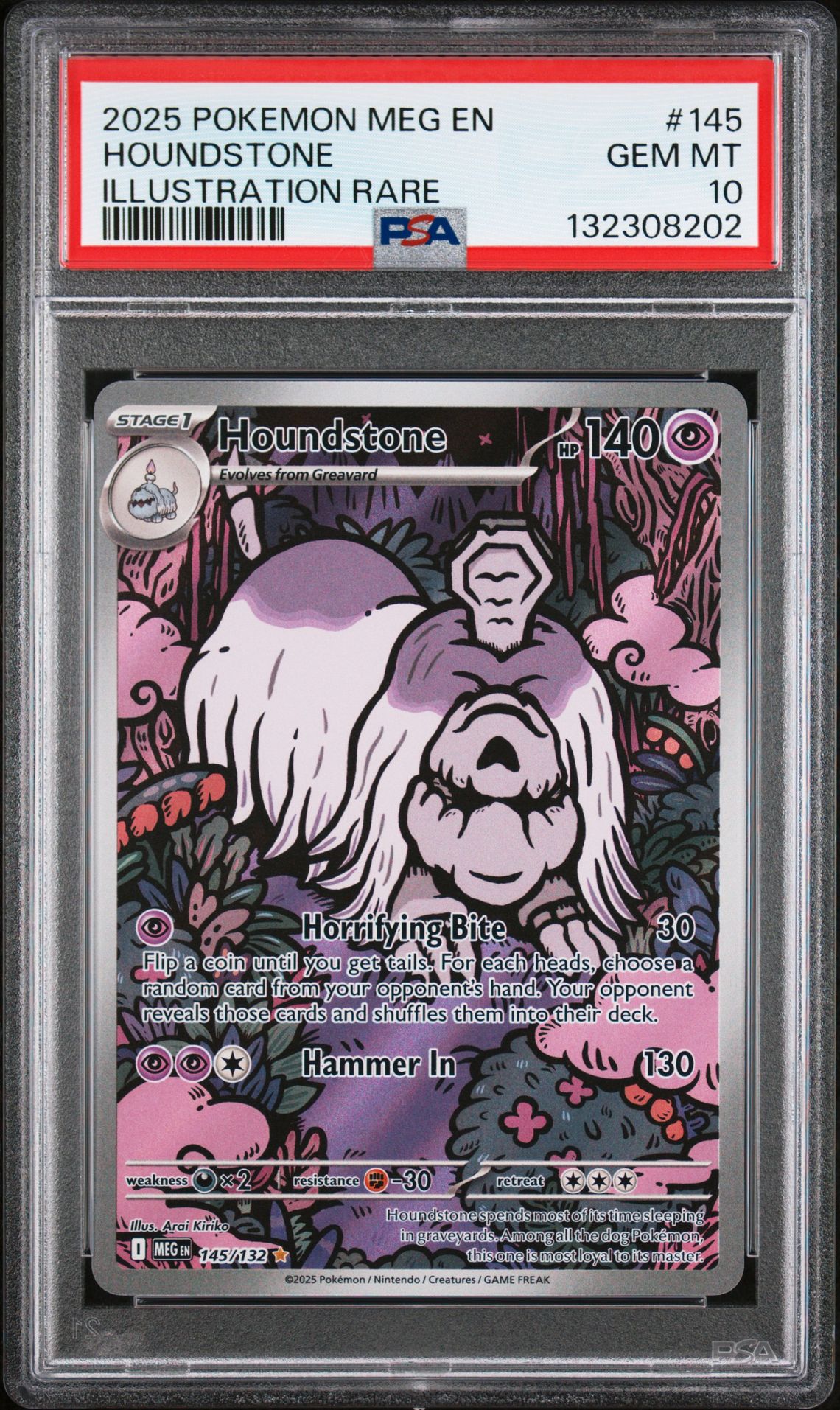 2025 Pokemon Meg En-Mega Evolution Houndstone #145 (Illustration Rare) Gem Mt 10 front
