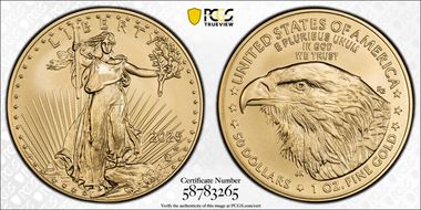 2025-W $50 Burnished Gold Eagle First Strike SP70