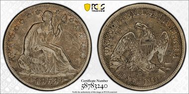 1853-O 50C Arrows and Rays VF35
