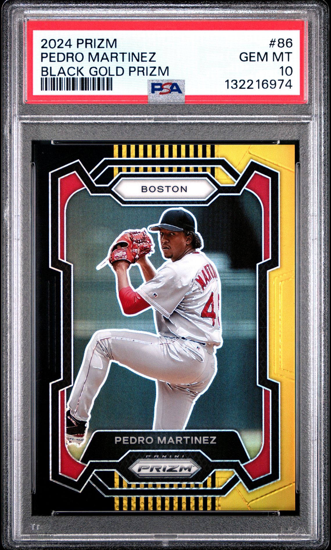 2024 Panini Prizm Pedro Martinez #86 (Black Gold Prizm) Gem Mt 10 front view - PSA graded GEM MT 10