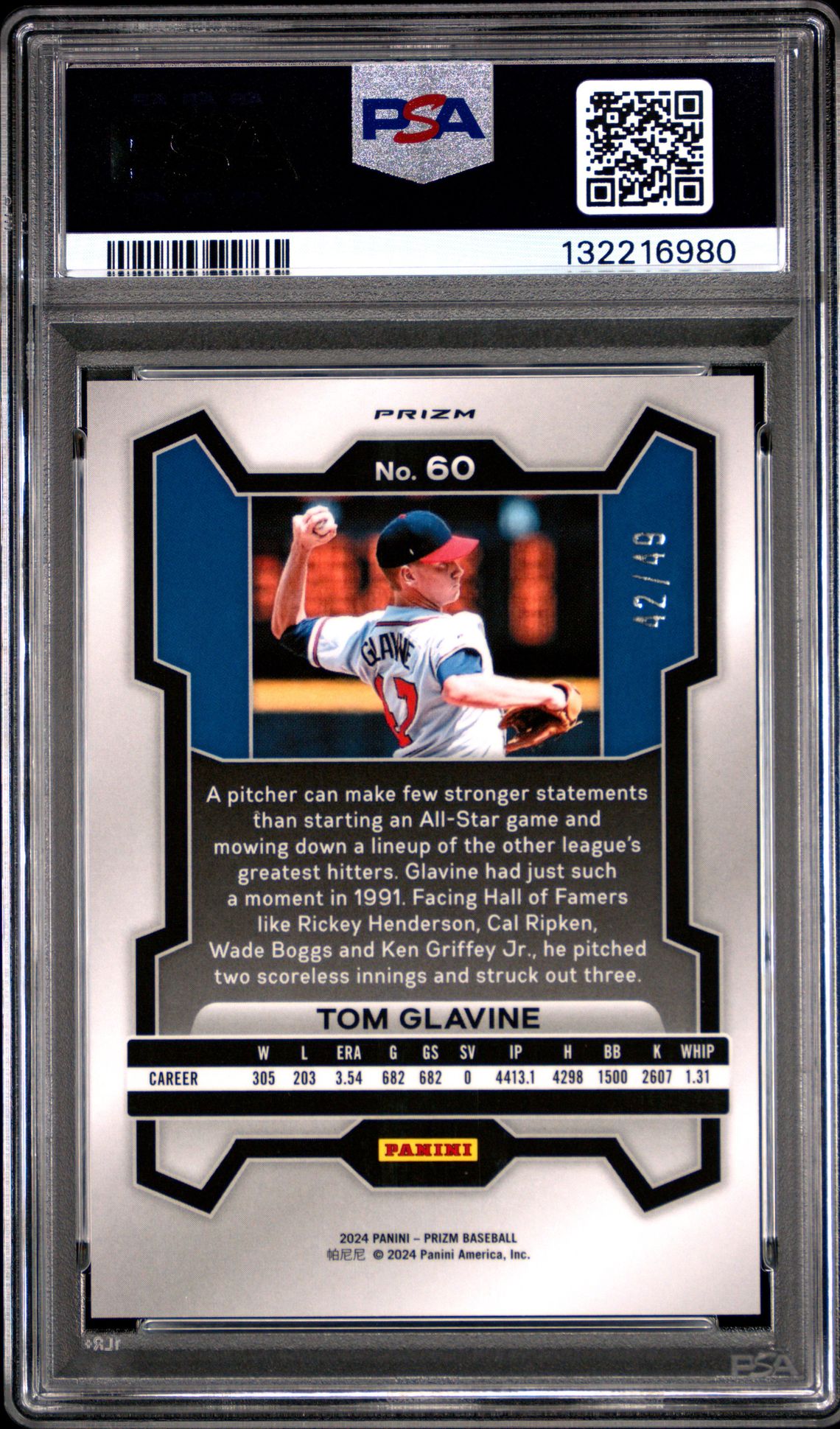 2024 Panini Prizm Tom Glavine #60 (Orange Wave) Gem Mt 10 back