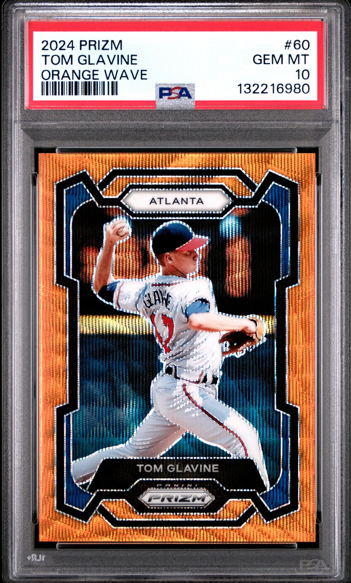 2024 Panini Prizm Tom Glavine #60 (Orange Wave) Gem Mt 10 front