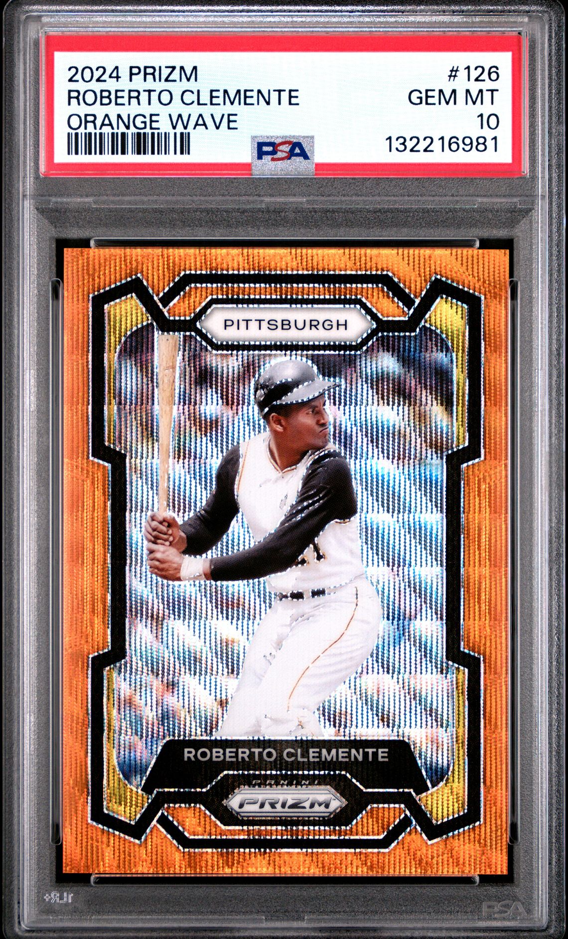 2024 Panini Prizm Roberto Clemente #126 (Orange Wave) Gem Mt 10 front