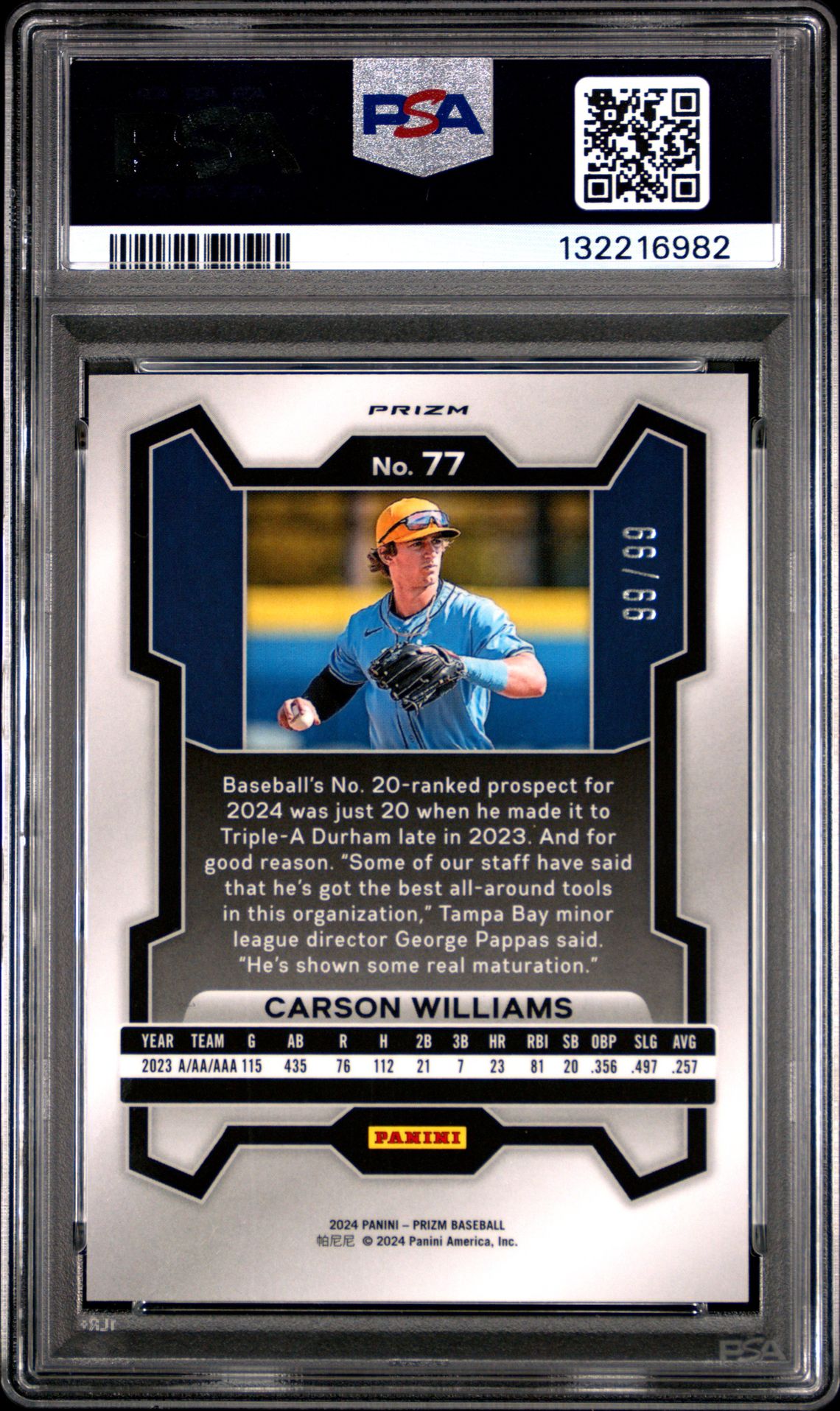 2024 Panini Prizm Carson Williams #77 (Purple Prizm) Gem Mt 10 back