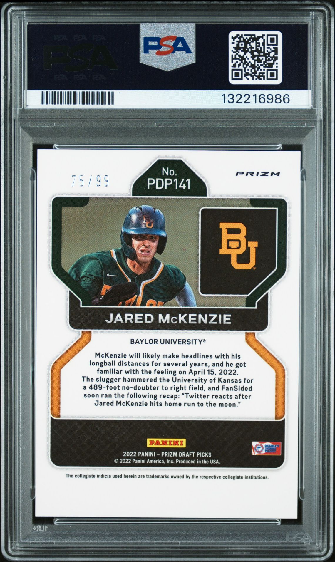 2022 Panini Prizm Draft Picks Jared Mckenzie #Pdp141 (Tiger Stripes Prizm) Mint 9 back