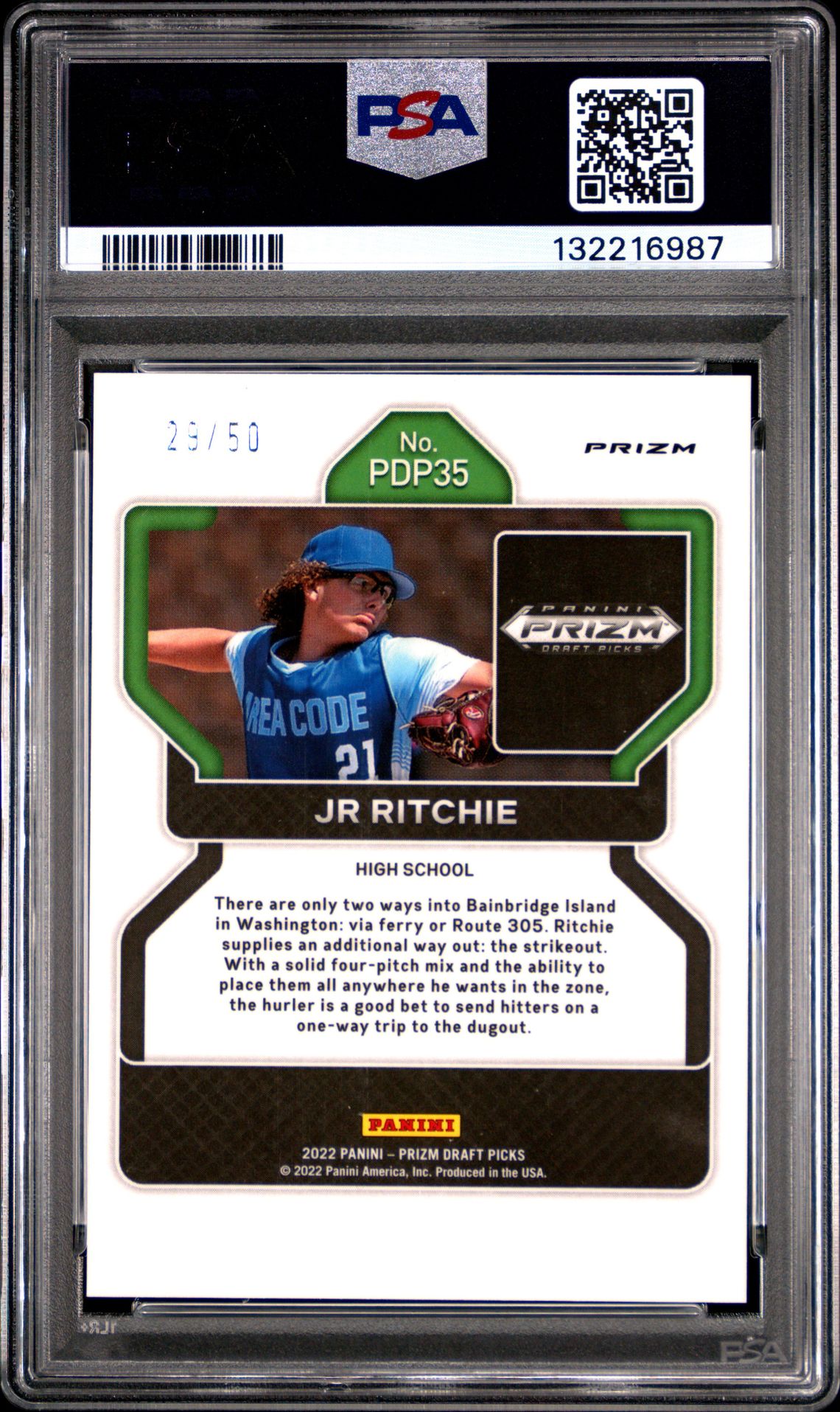 2022 Panini Prizm Draft Picks Jr Ritchie #Pdp35 (Neon Orange) Gem Mt 10 back