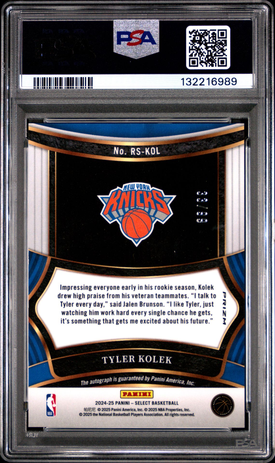 2024 Panini Select Rookie Signatures Tyler Kolek #Rskol (Rookie Signature-Red Prizm) Gem Mt 10 back