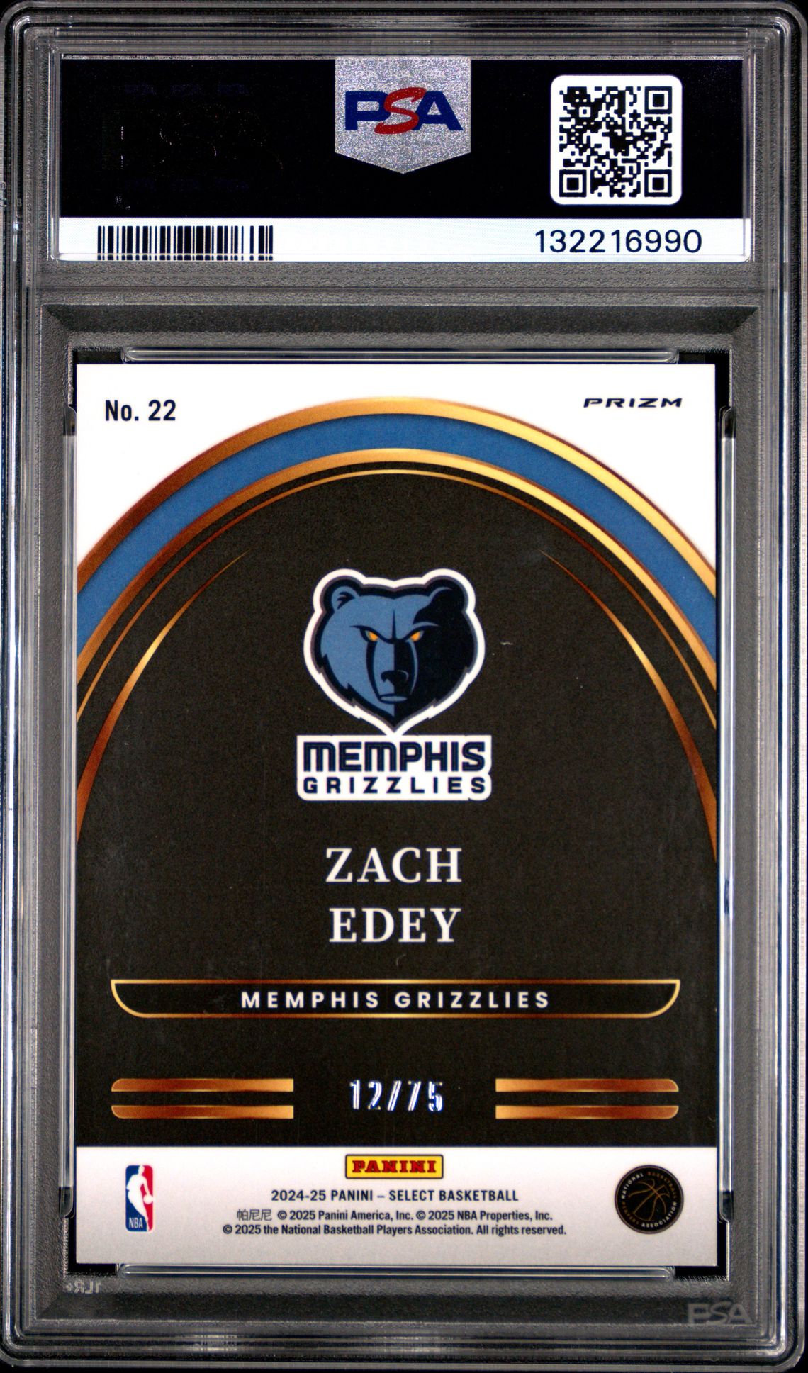 2024 Panini Select Select Future Zach Edey #22 (Select Future-Blue Prizm) Gem Mt 10 back