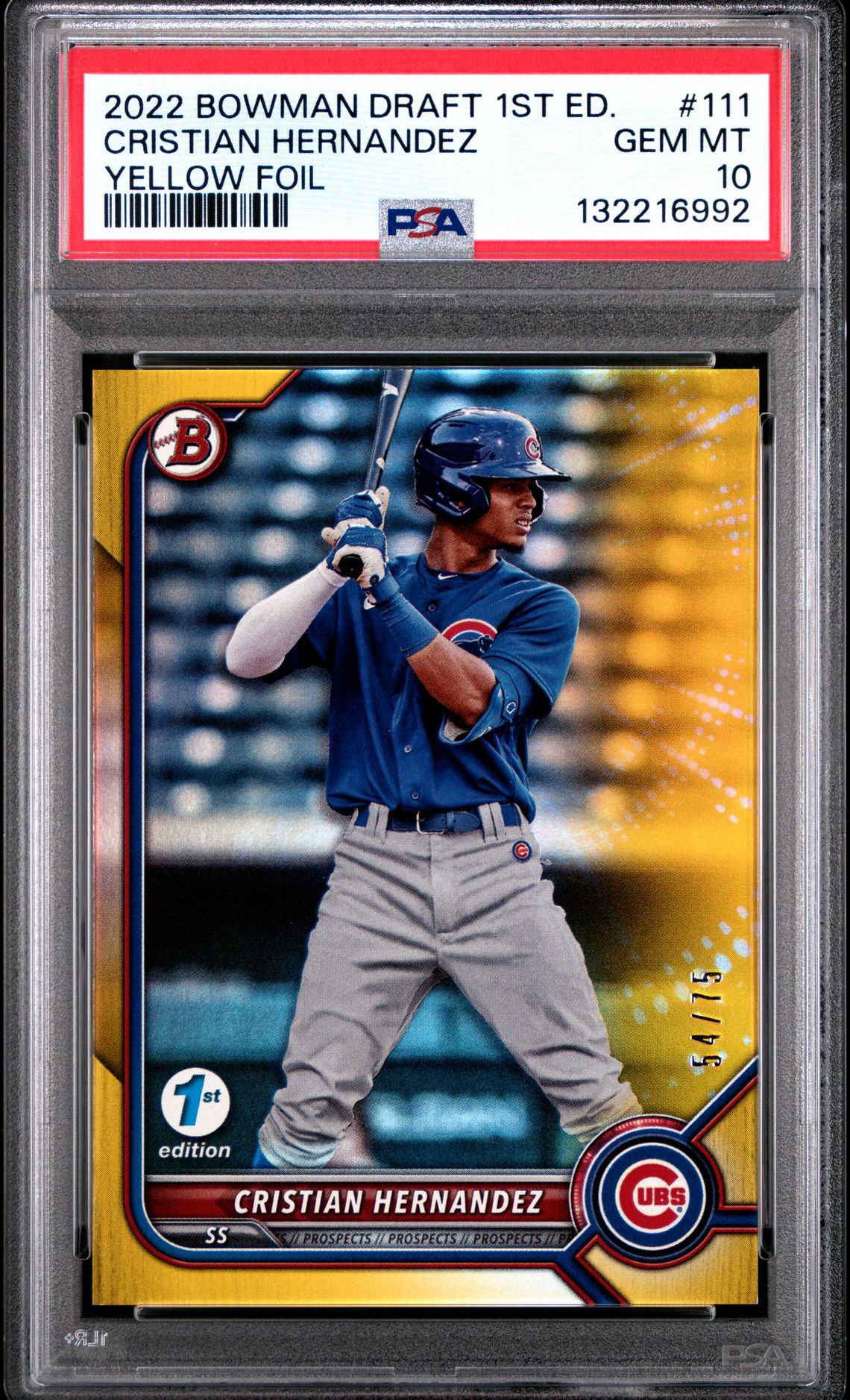 2022 Bowman Draft 1St Edition Cristian Hernandez #111 (Yellow Foil) Gem Mt 10 front