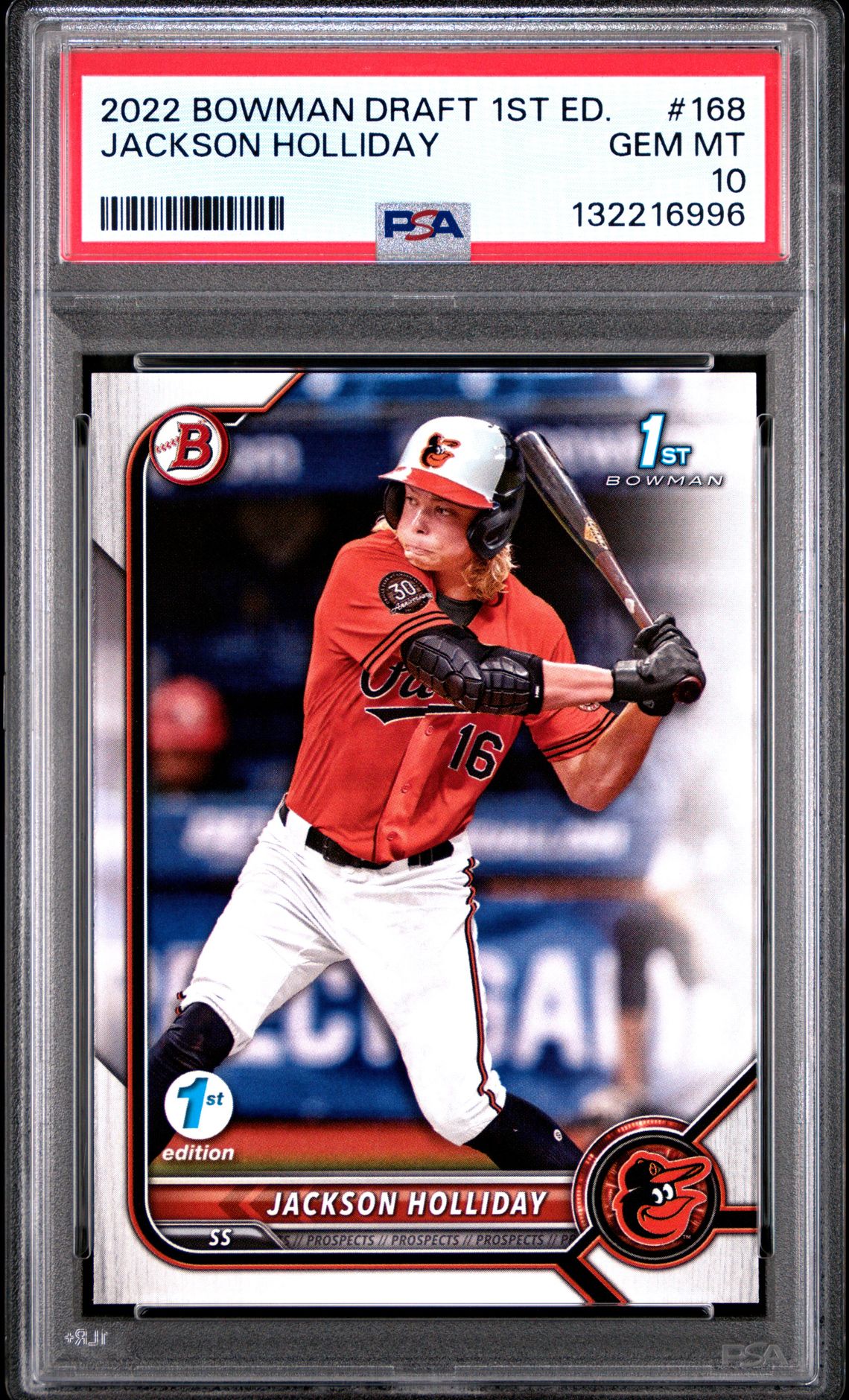 2022 Bowman Draft 1St Edition Jackson Holliday #168 Gem Mt 10 front