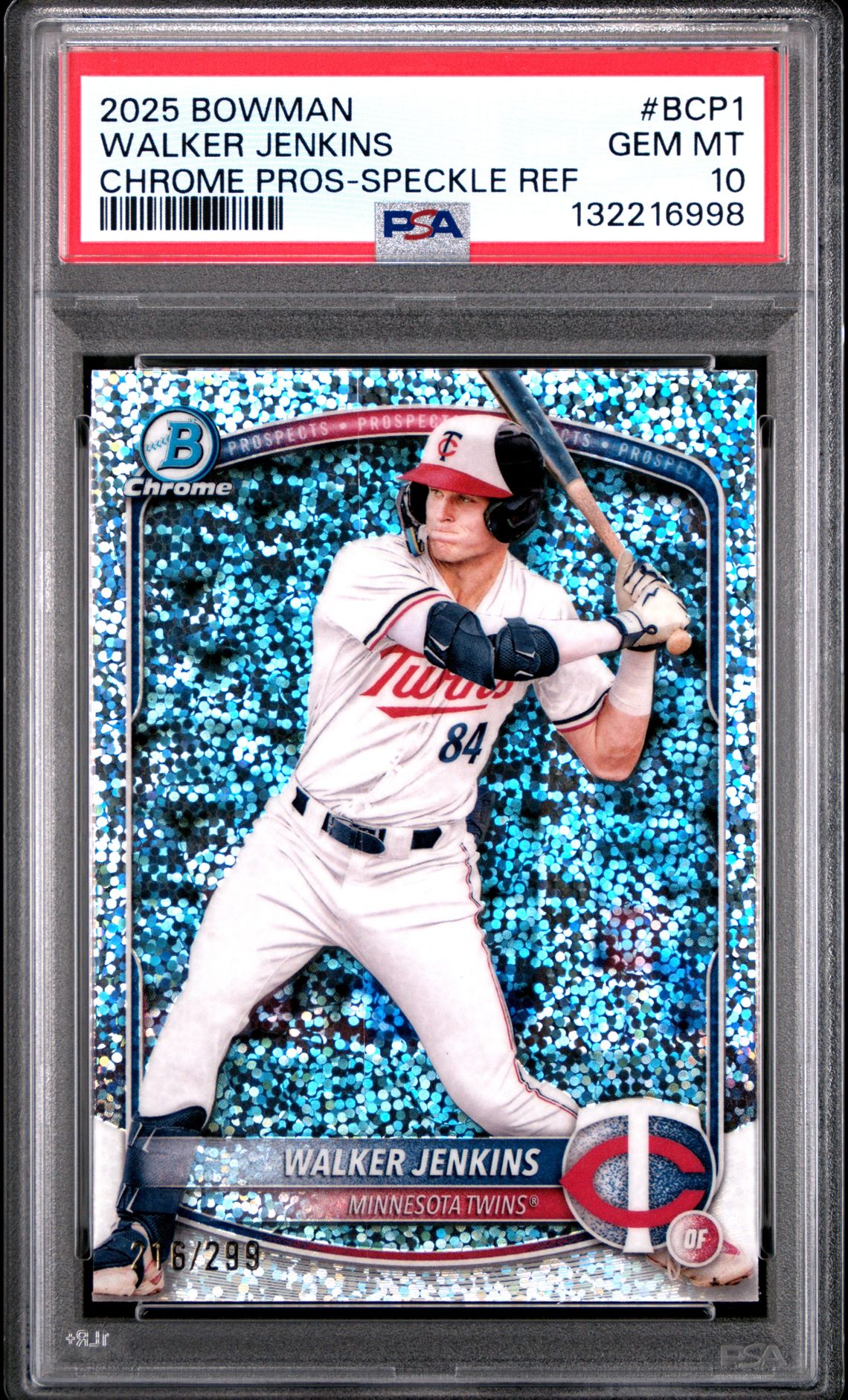 2025 Bowman Chrome Prospects Walker Jenkins #Bcp1 (Chrome Pros-Speckle Ref) Gem Mt 10 front