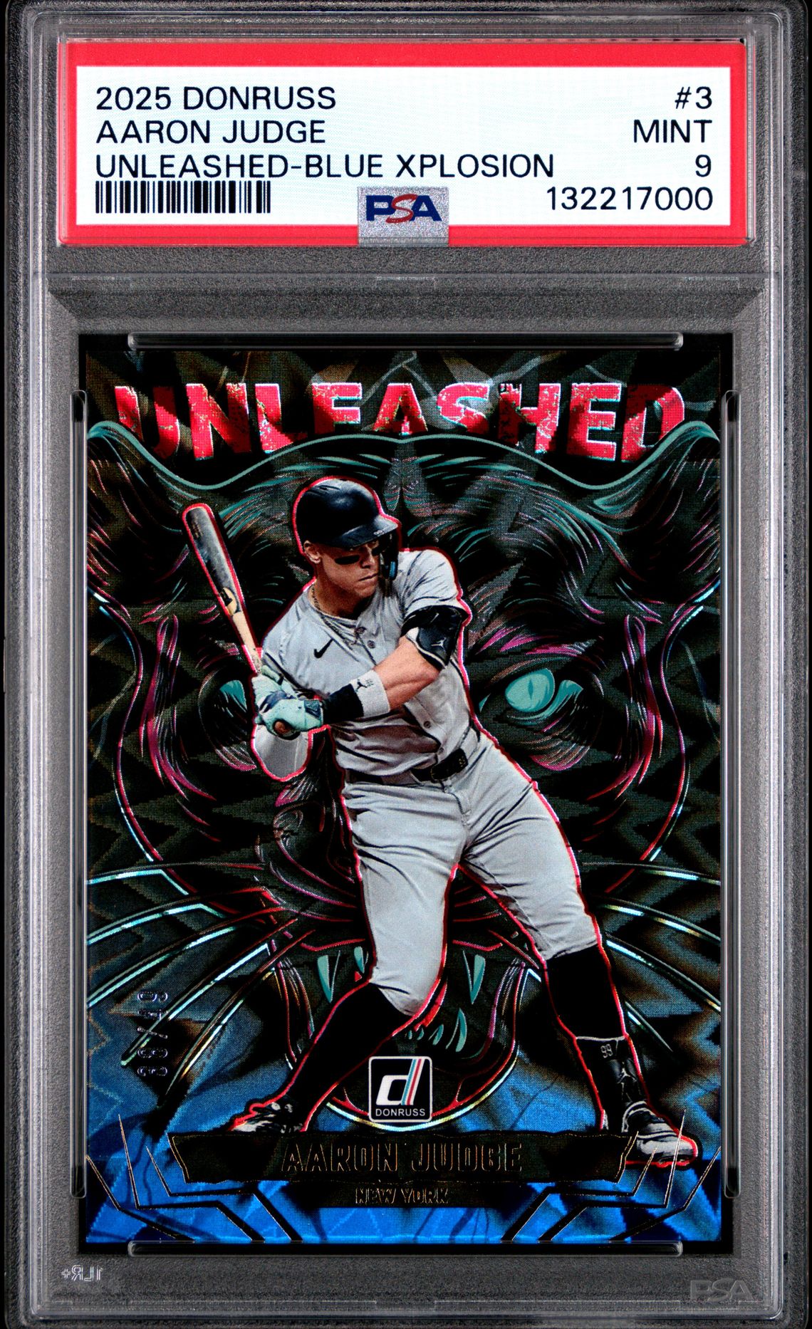 2025 Panini Donruss Unleashed Aaron Judge #3 (Unleashed-Blue Xplosion) Mint 9 front