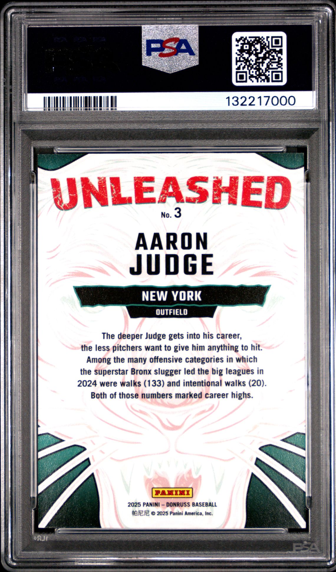 2025 Panini Donruss Unleashed Aaron Judge #3 (Unleashed-Blue Xplosion) Mint 9 back
